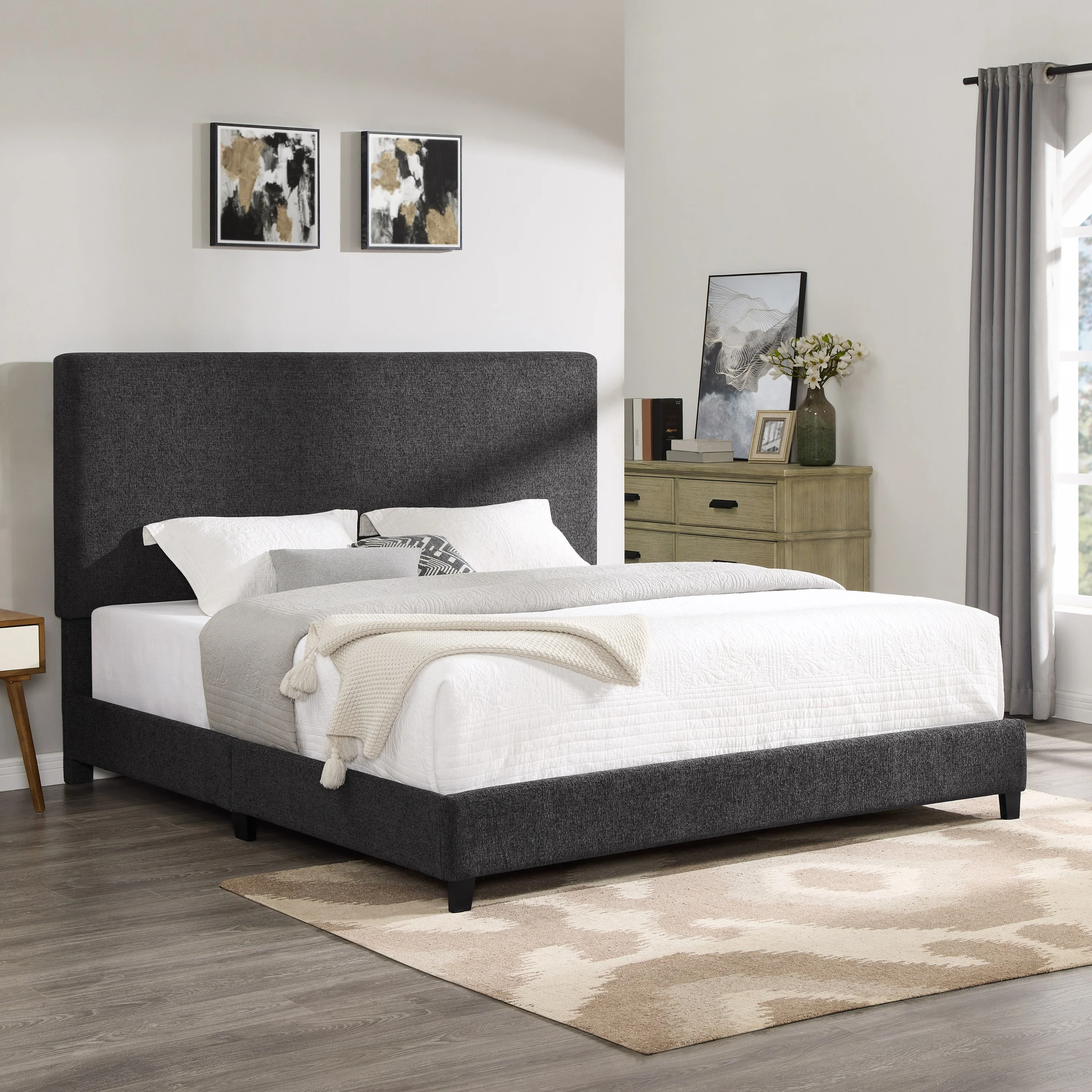 Walker Edison | King Size Charcoal Grey Upholstered Platform Bed - Image 2