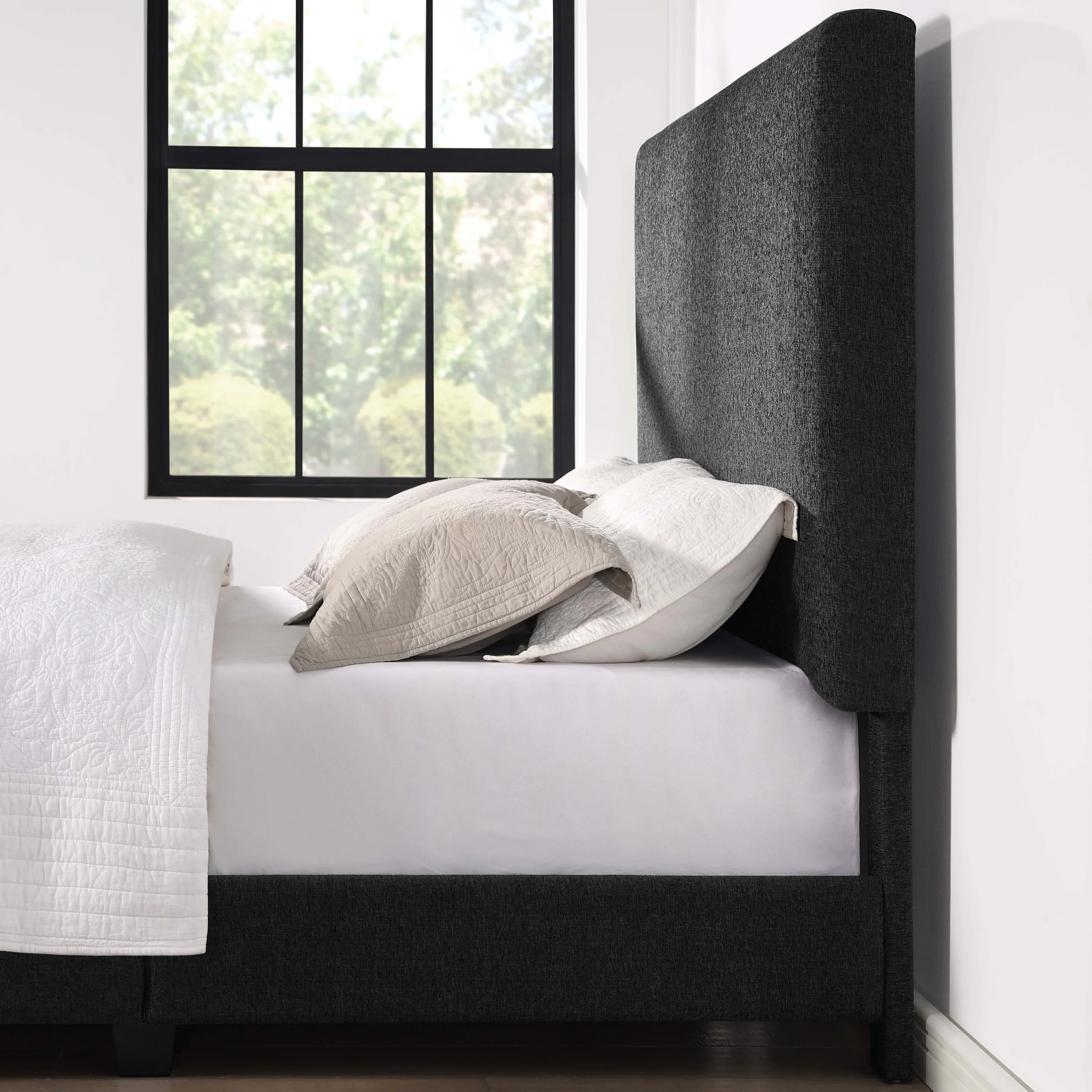 Walker Edison | King Size Charcoal Grey Upholstered Platform Bed - Image 3