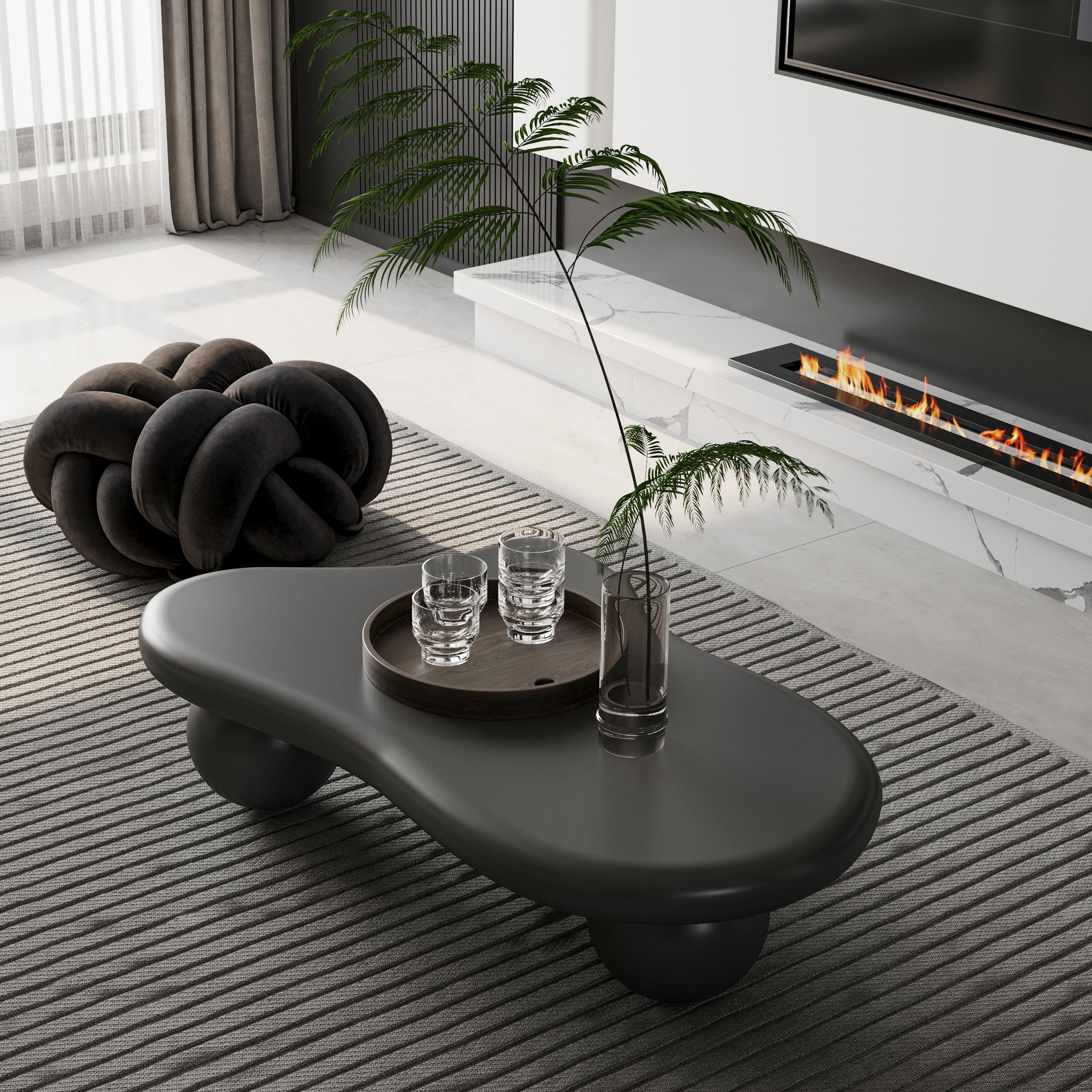 40 Inch Cloud Shaped Coffee Table with 3 Ball Legs for Living Room, Black - Image 4