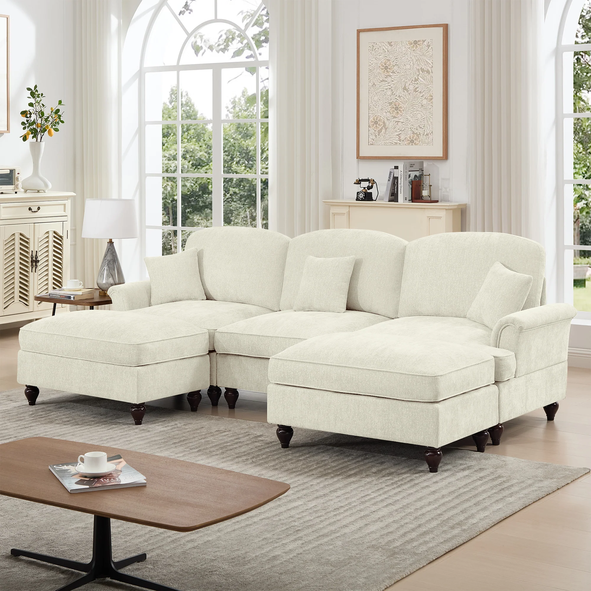 Walker Edison | 2 in 1 Classic Traditional Style Sectional Sofa with Removable Ruffles Pleats Skirts - Image 10