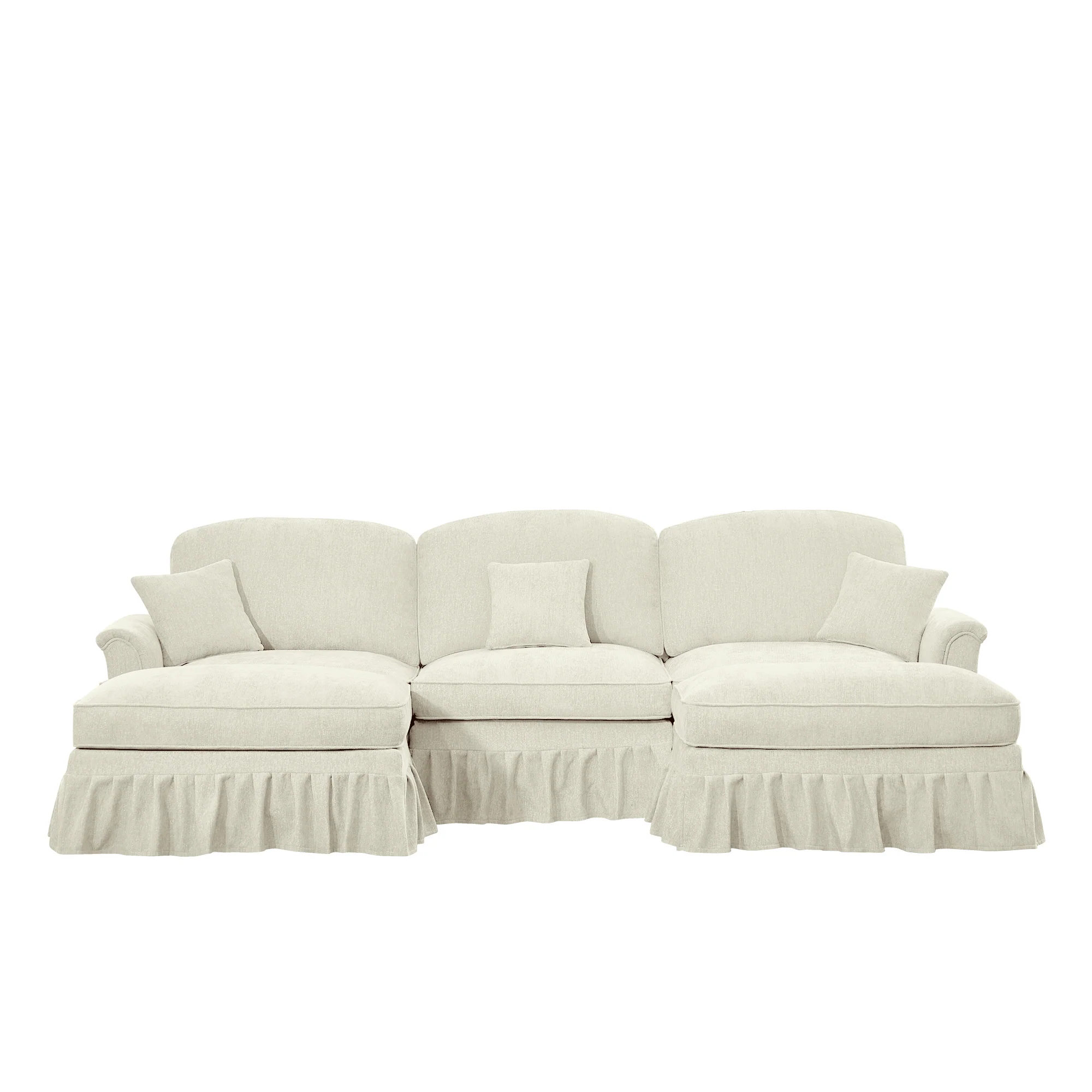 Walker Edison | 2 in 1 Classic Traditional Style Sectional Sofa with Removable Ruffles Pleats Skirts - Image 11