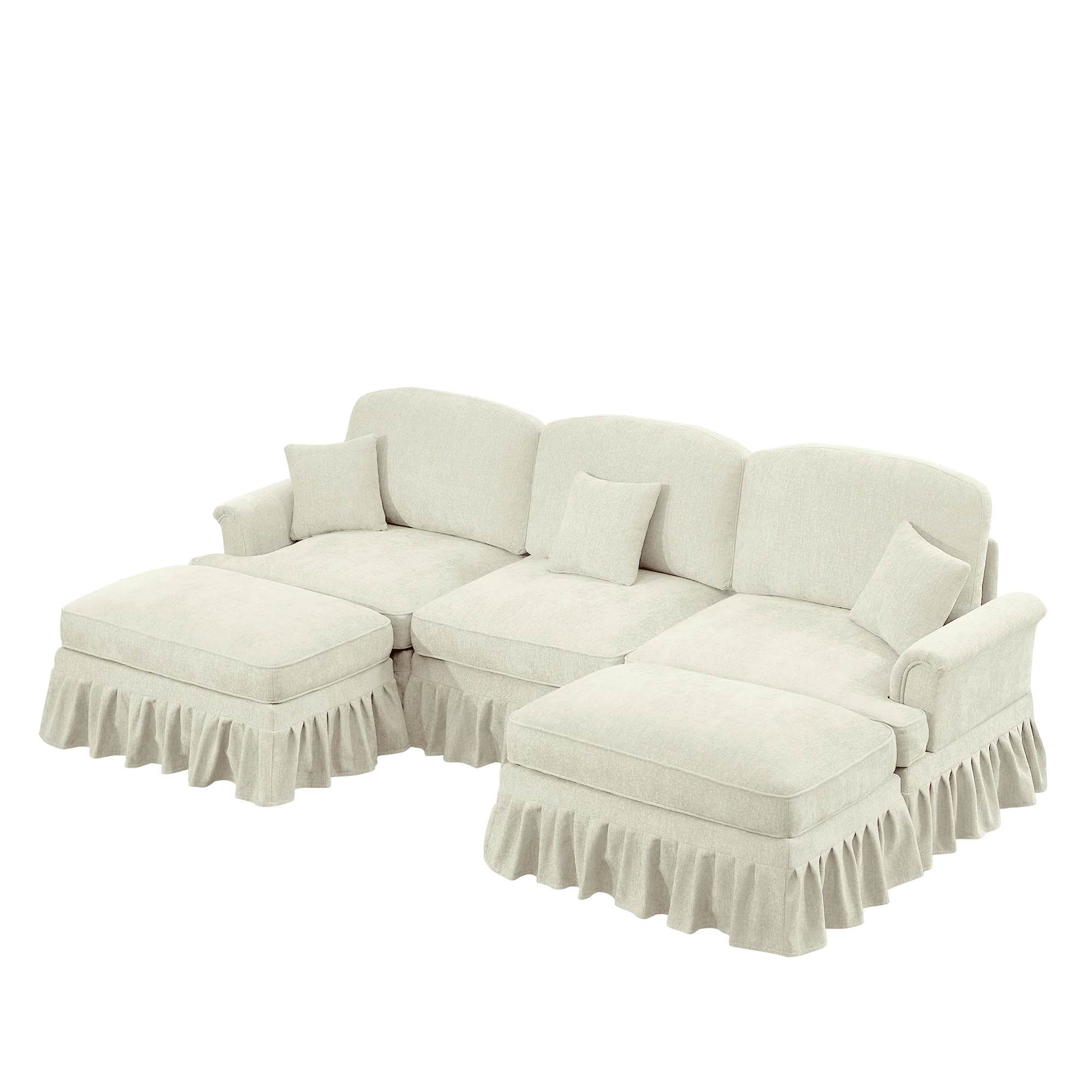 Walker Edison | 2 in 1 Classic Traditional Style Sectional Sofa with Removable Ruffles Pleats Skirts - Image 12