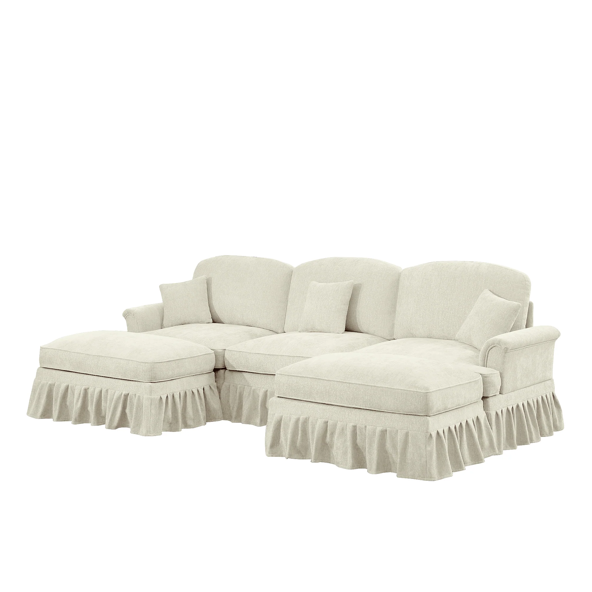 Walker Edison | 2 in 1 Classic Traditional Style Sectional Sofa with Removable Ruffles Pleats Skirts - Image 13