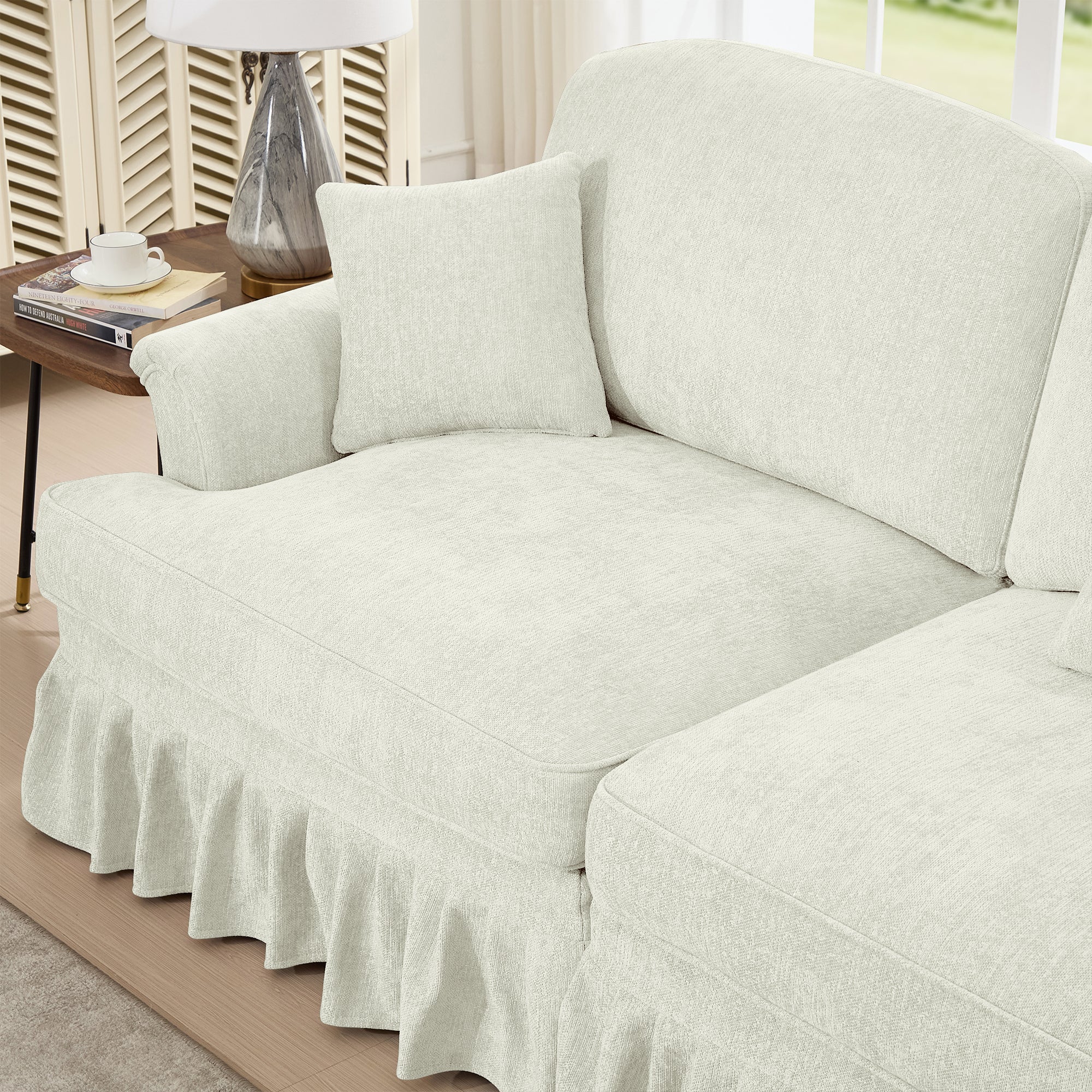 Walker Edison | 2 in 1 Classic Traditional Style Sectional Sofa with Removable Ruffles Pleats Skirts - Image 17