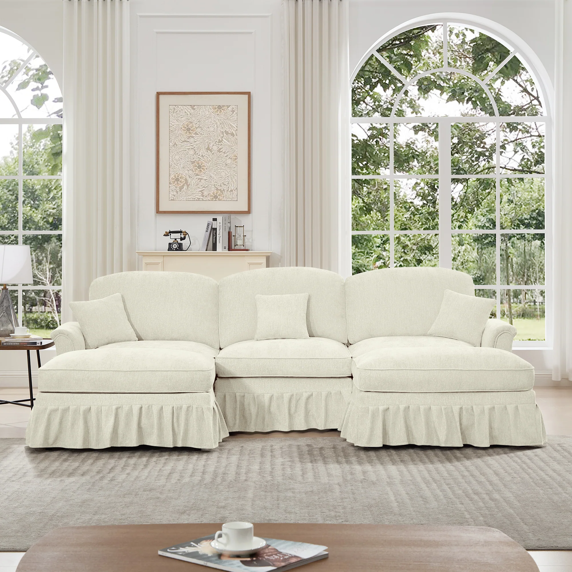 Walker Edison | 2 in 1 Classic Traditional Style Sectional Sofa with Removable Ruffles Pleats Skirts - Image 2