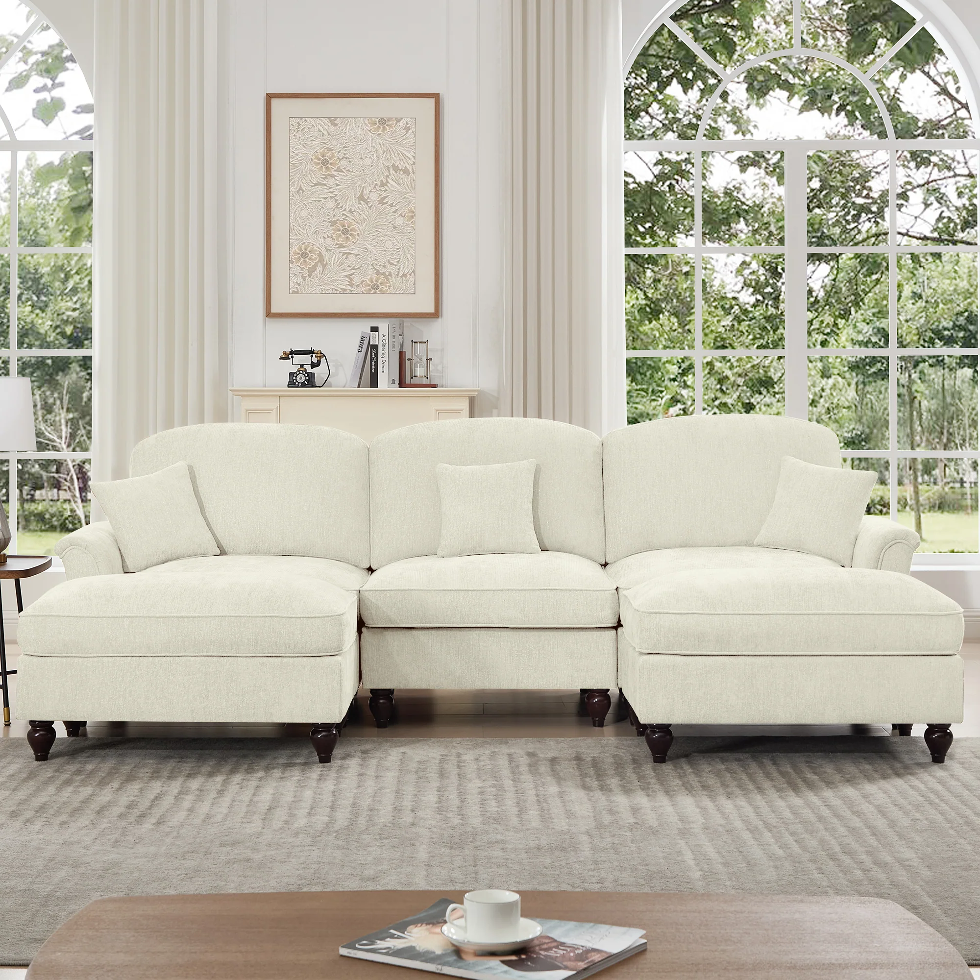 Walker Edison | 2 in 1 Classic Traditional Style Sectional Sofa with Removable Ruffles Pleats Skirts - Image 3