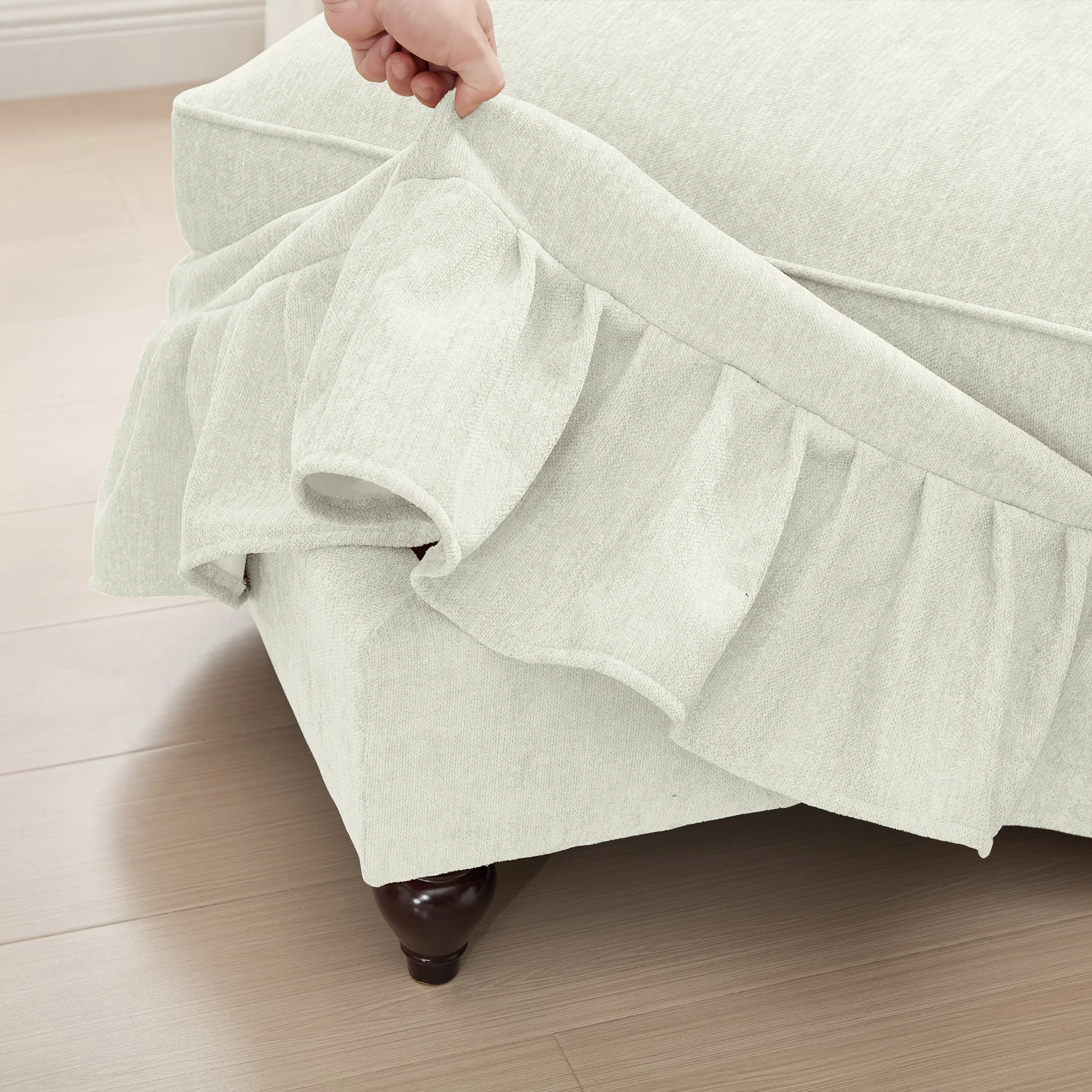 Walker Edison | 2 in 1 Classic Traditional Style Sectional Sofa with Removable Ruffles Pleats Skirts - Image 5