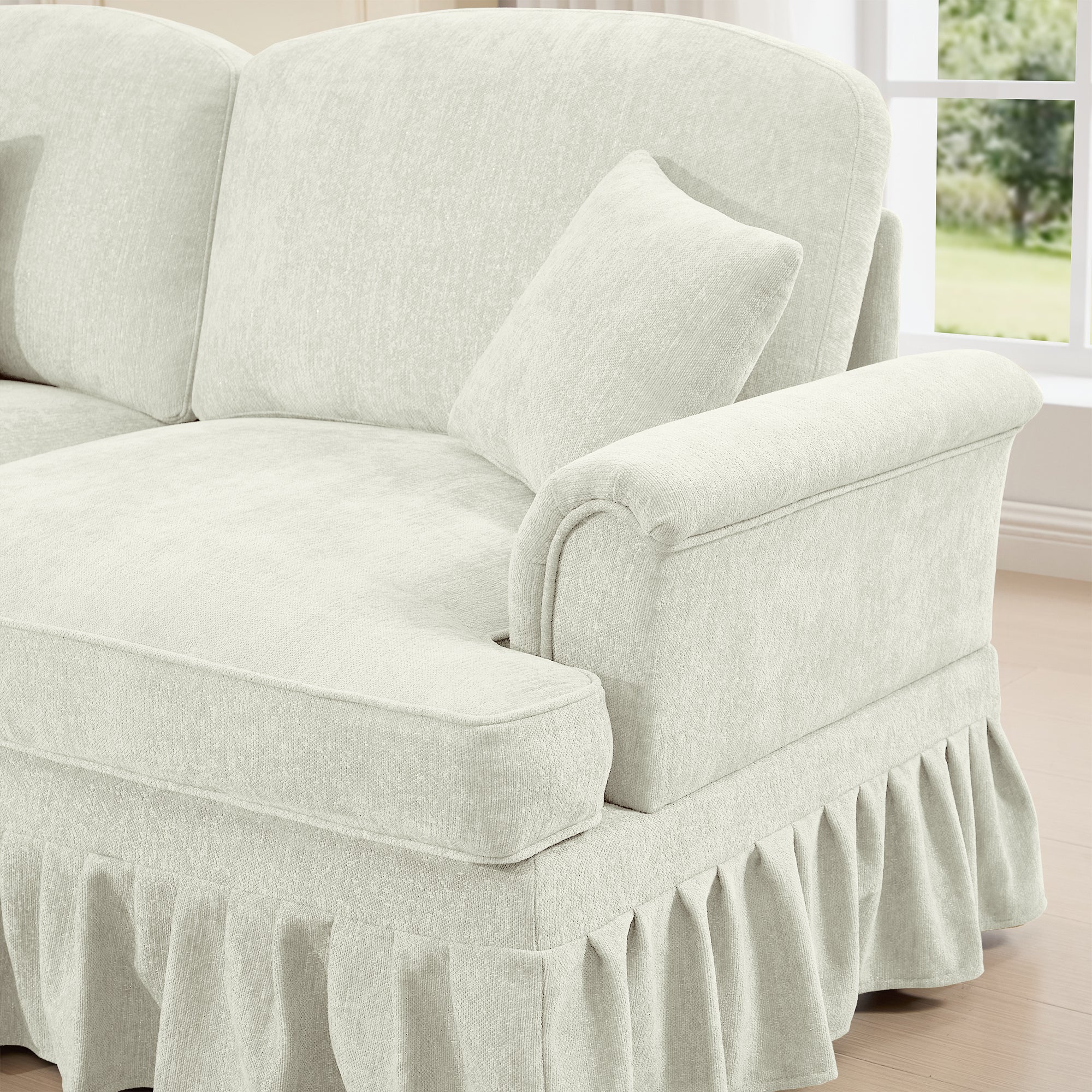 Walker Edison | 2 in 1 Classic Traditional Style Sectional Sofa with Removable Ruffles Pleats Skirts - Image 6