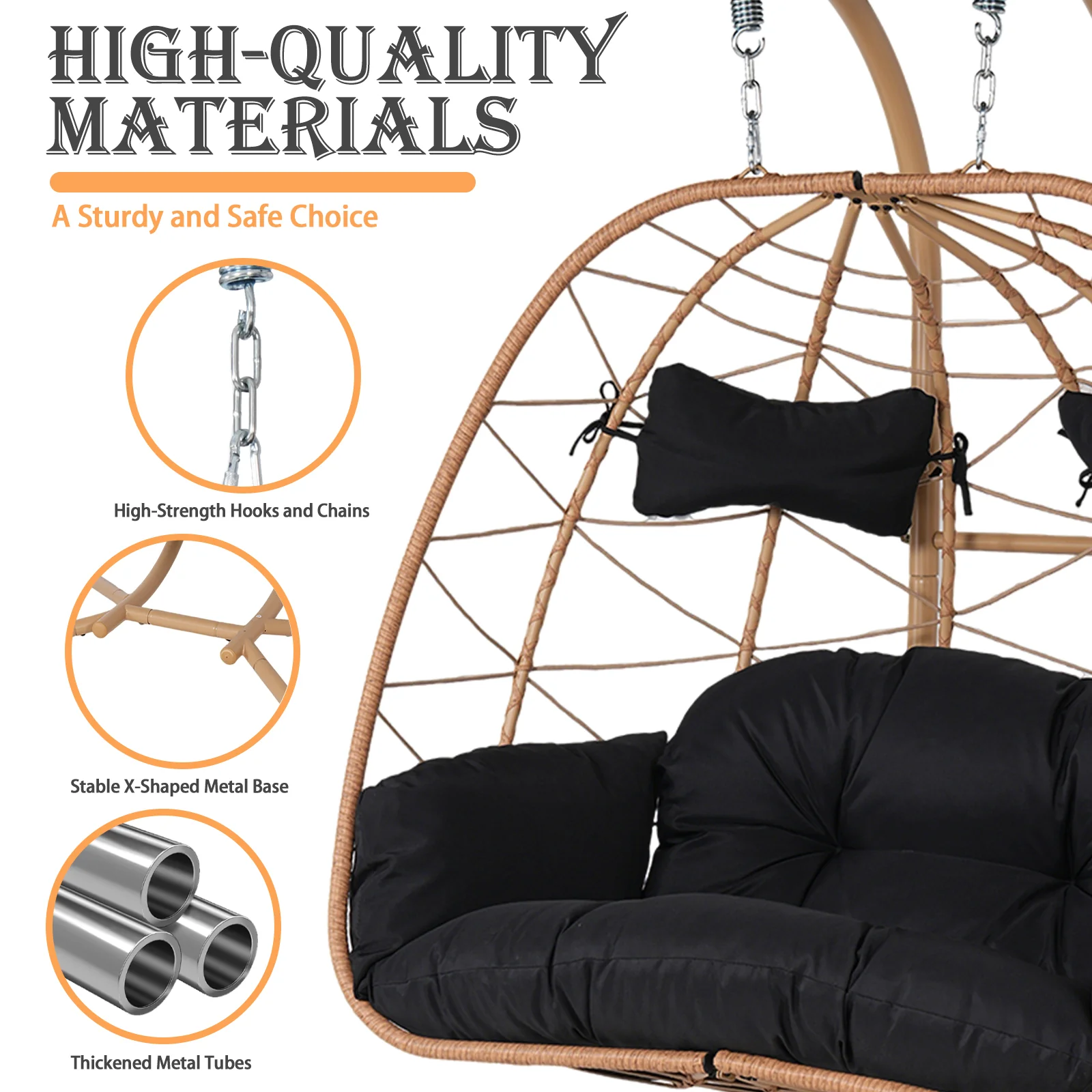 2-Person Wicker Hanging Egg Chair with Adjustable Canopy for Outdoor & Indoor - Image 2