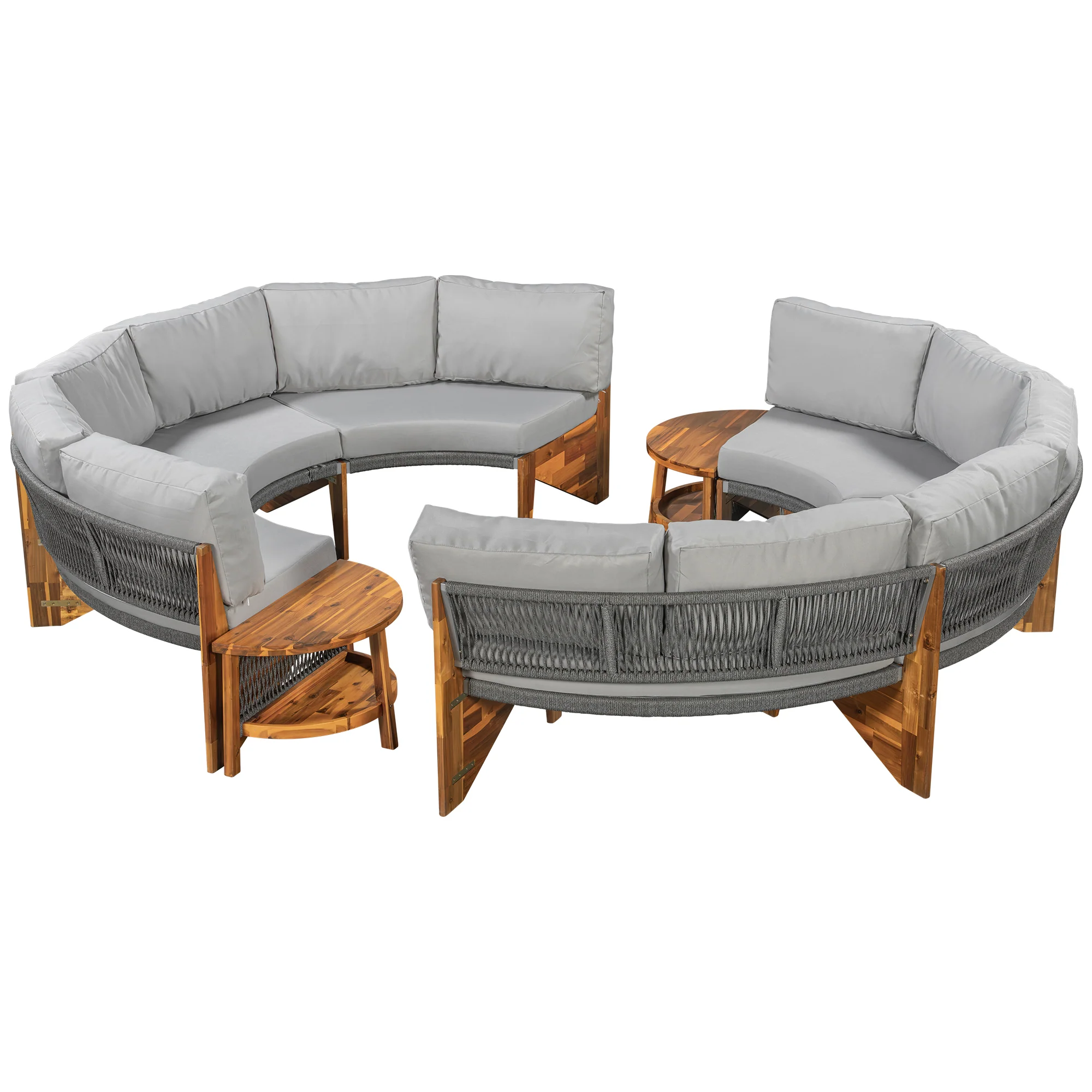 2 Semi-Circle 3-Piece Outdoor Sofa Set for 6 with Acacia Wood Coffee Table - Image 10