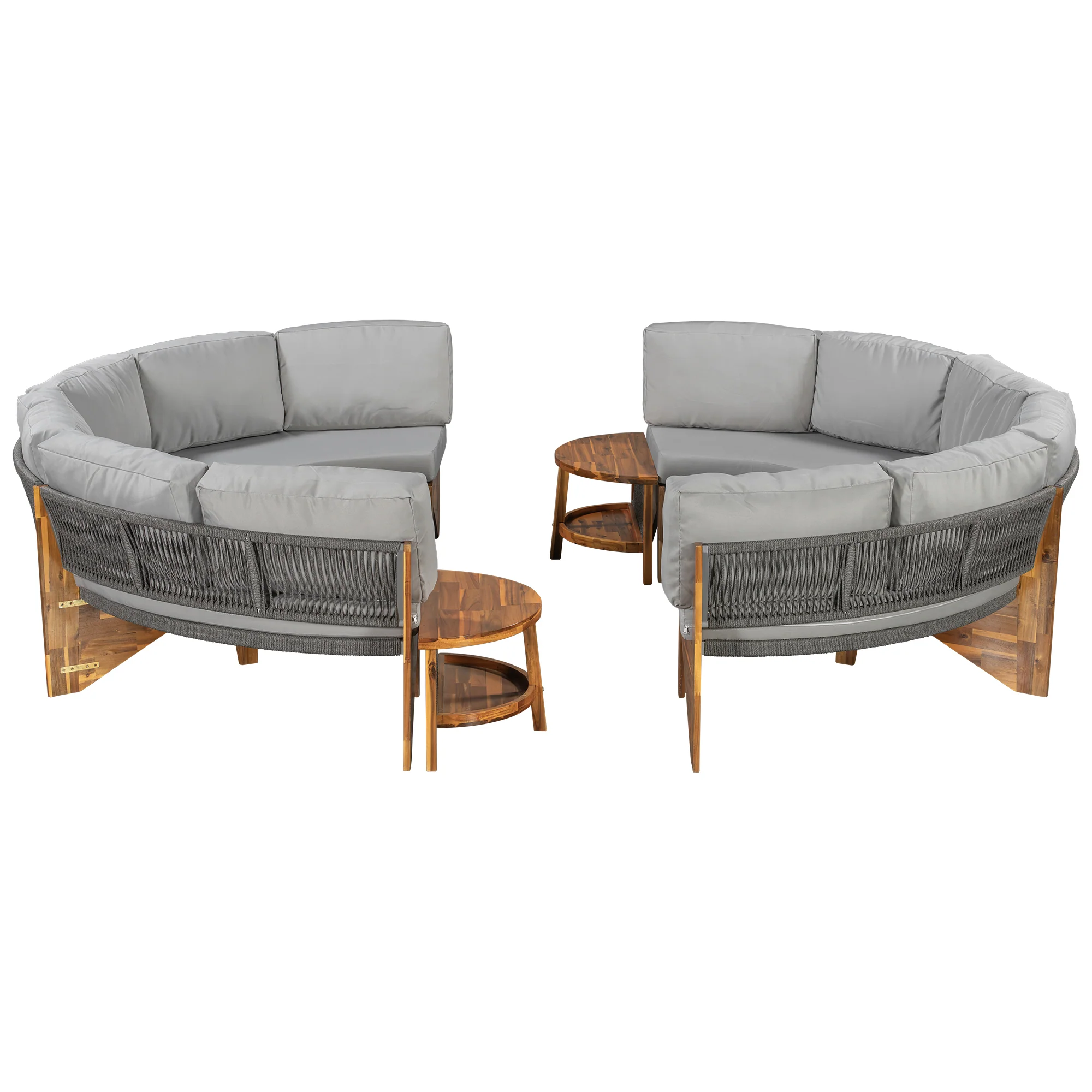 2 Semi-Circle 3-Piece Outdoor Sofa Set for 6 with Acacia Wood Coffee Table - Image 12