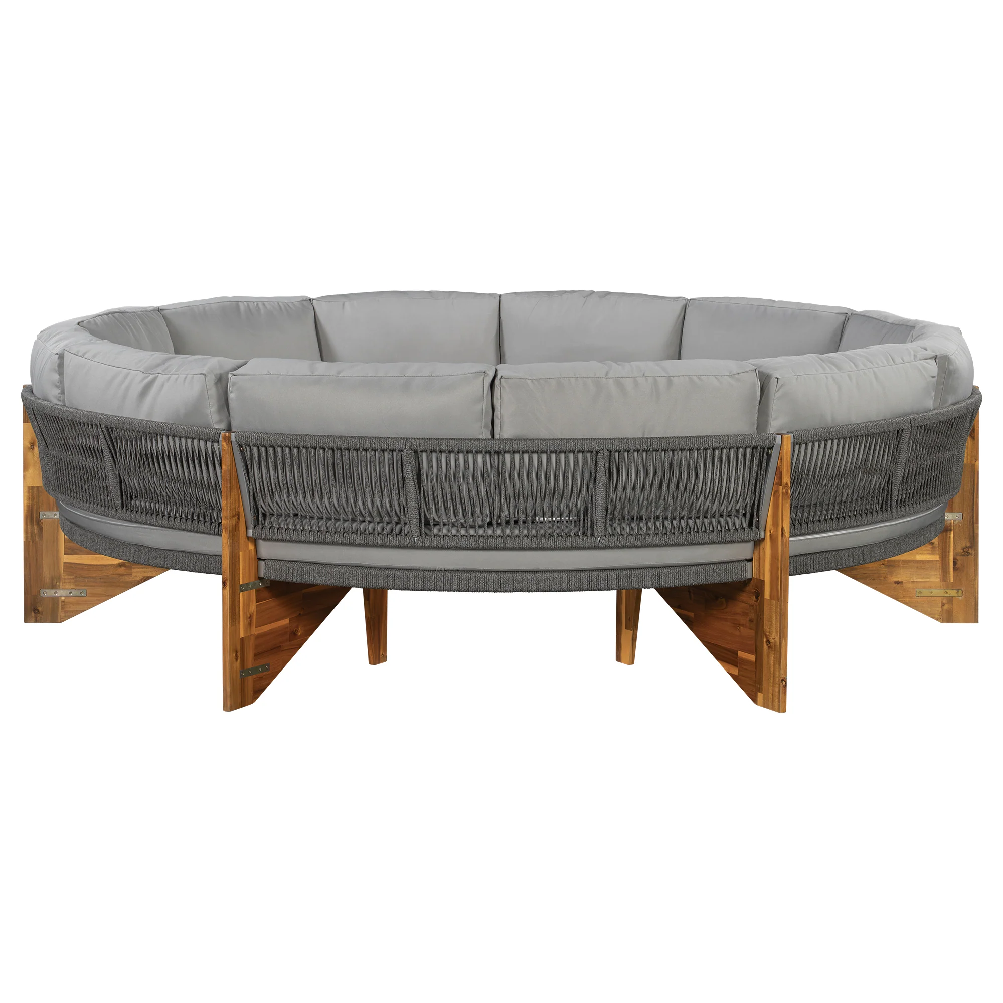 2 Semi-Circle 3-Piece Outdoor Sofa Set for 6 with Acacia Wood Coffee Table - Image 13