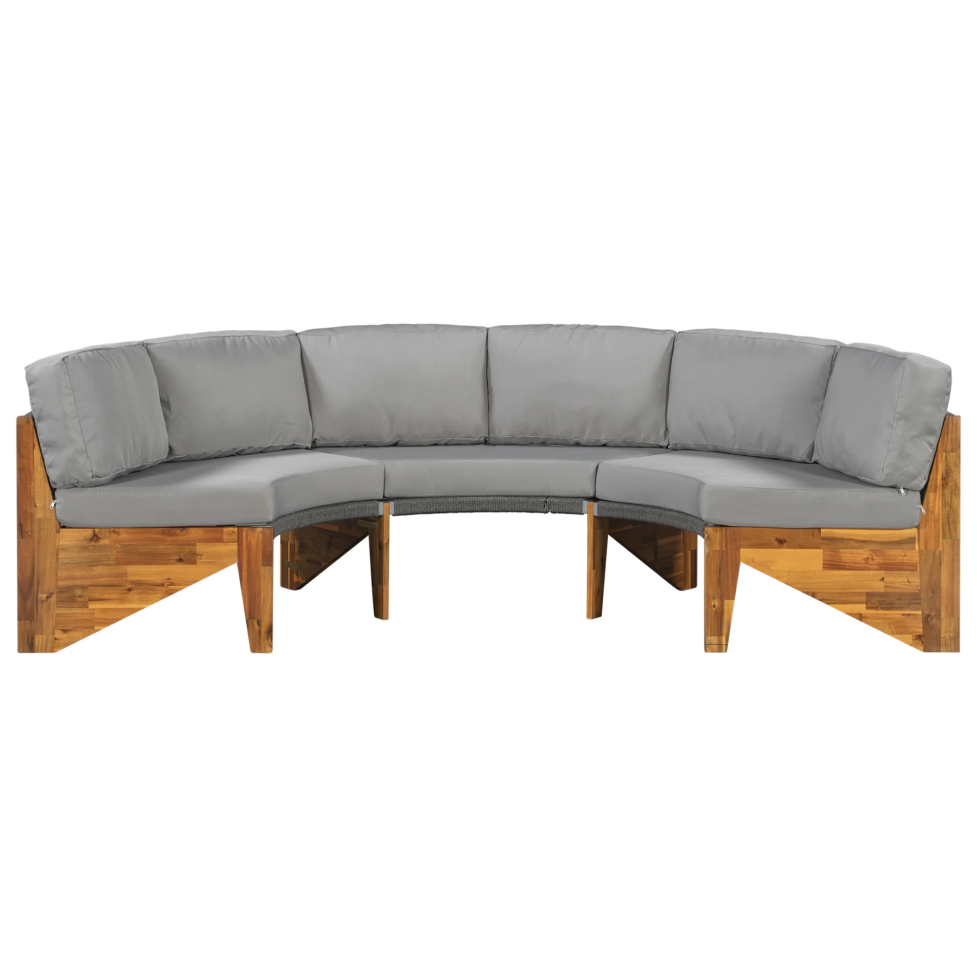 2 Semi-Circle 3-Piece Outdoor Sofa Set for 6 with Acacia Wood Coffee Table - Image 14