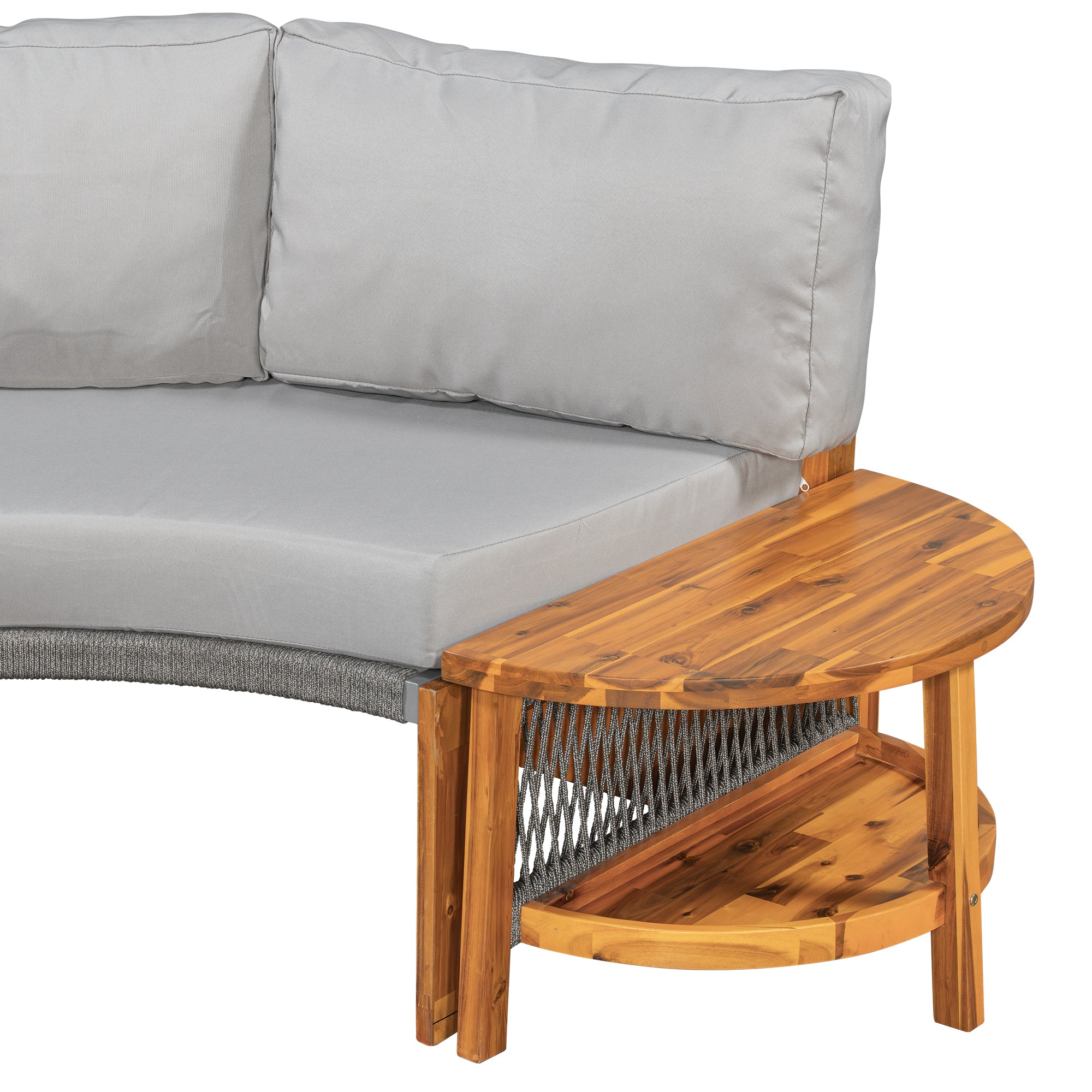 2 Semi-Circle 3-Piece Outdoor Sofa Set for 6 with Acacia Wood Coffee Table - Image 15