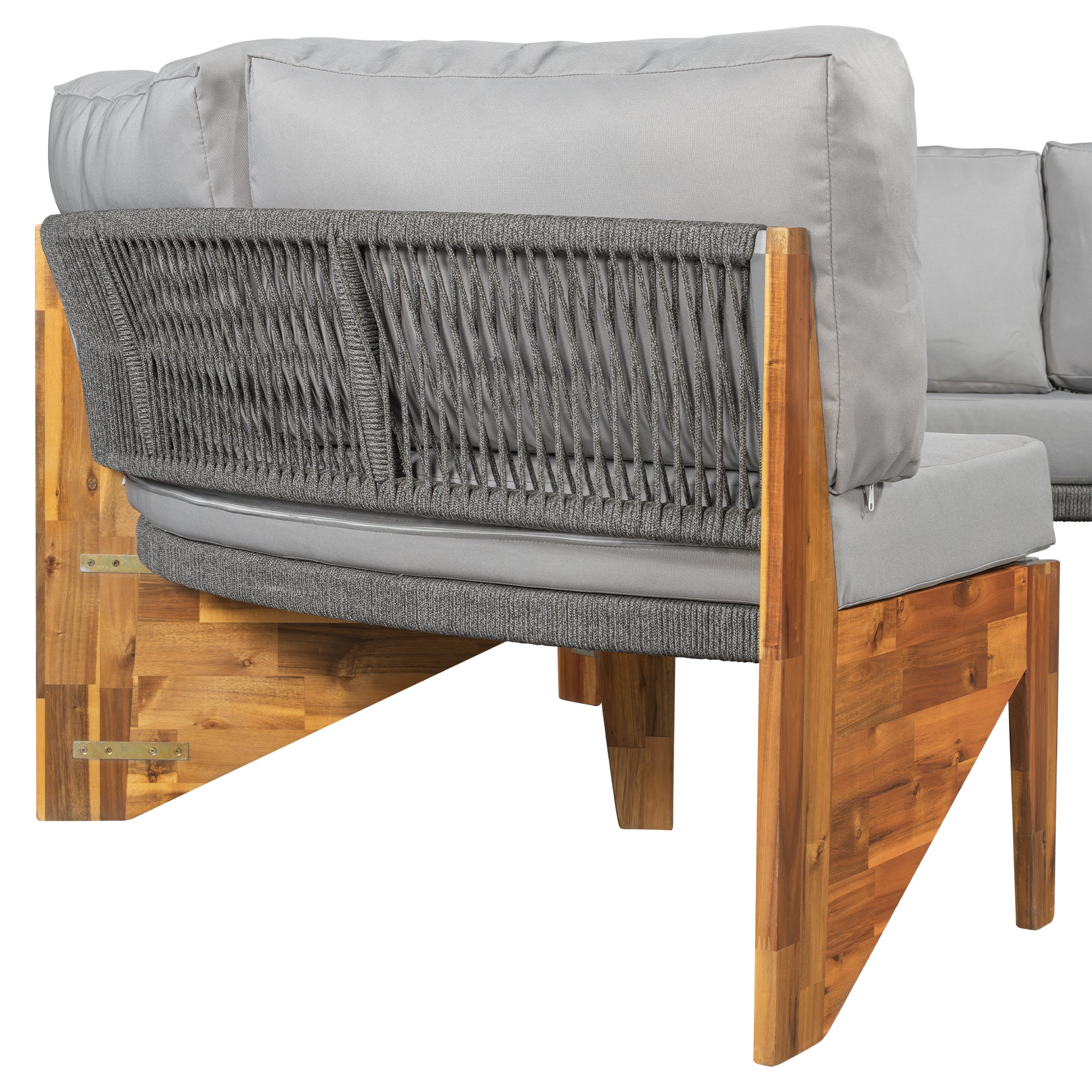 2 Semi-Circle 3-Piece Outdoor Sofa Set for 6 with Acacia Wood Coffee Table - Image 16