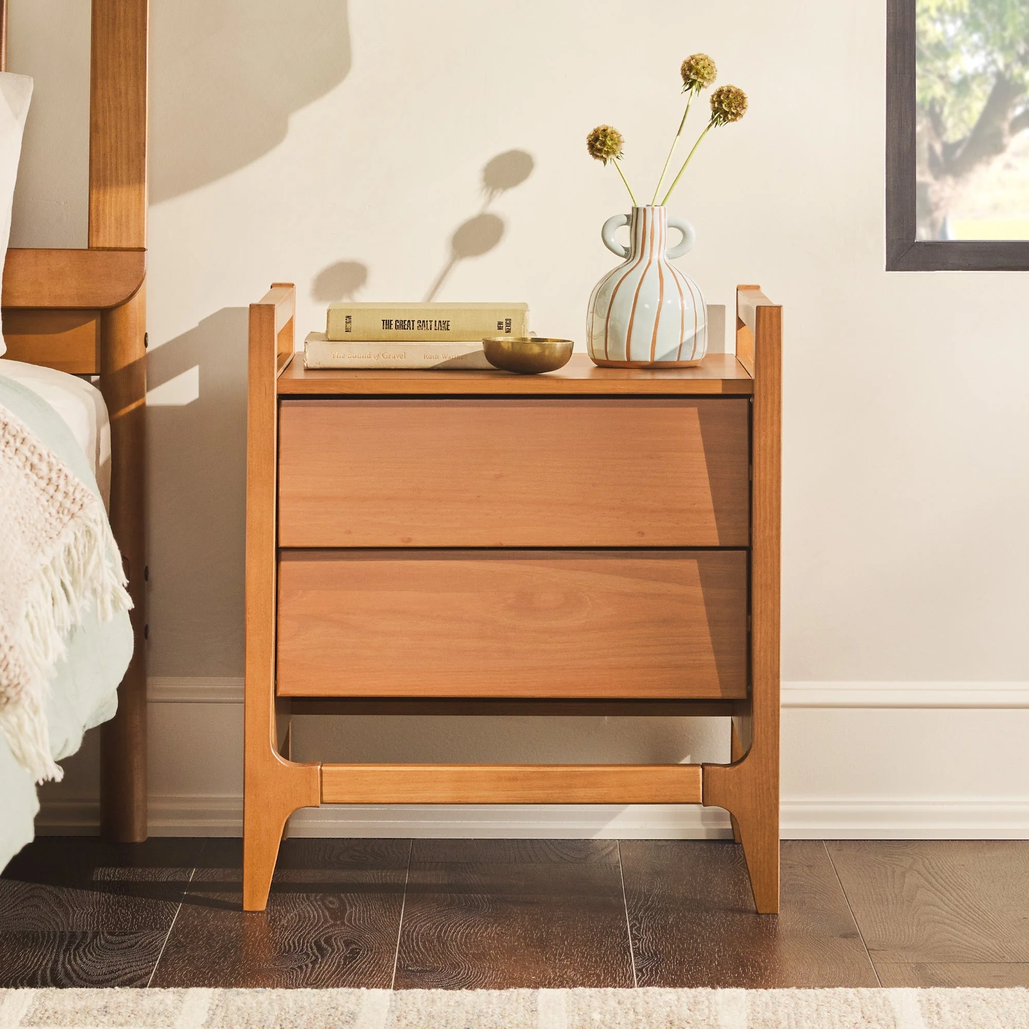 Oswald Mid-Century Modern 2-Drawer Wood Nightstand - Image 2