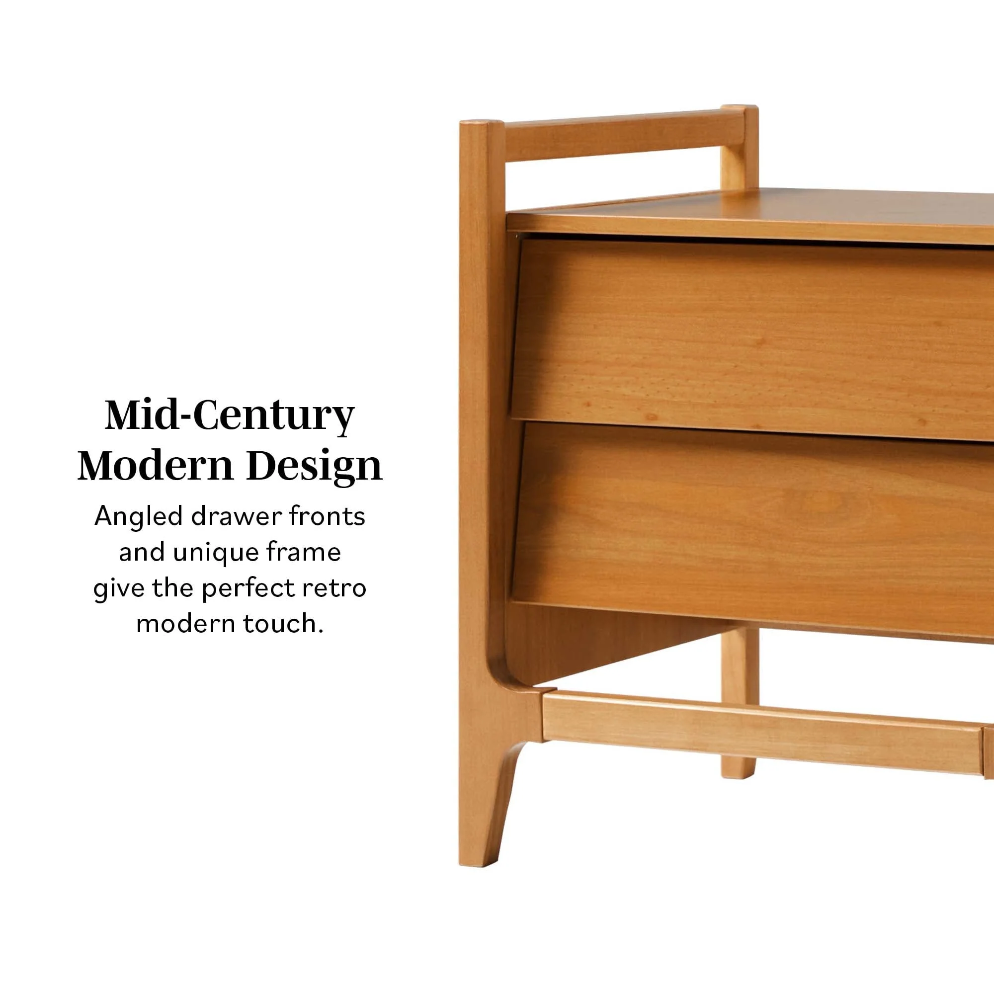 Oswald Mid-Century Modern 2-Drawer Wood Nightstand - Image 3