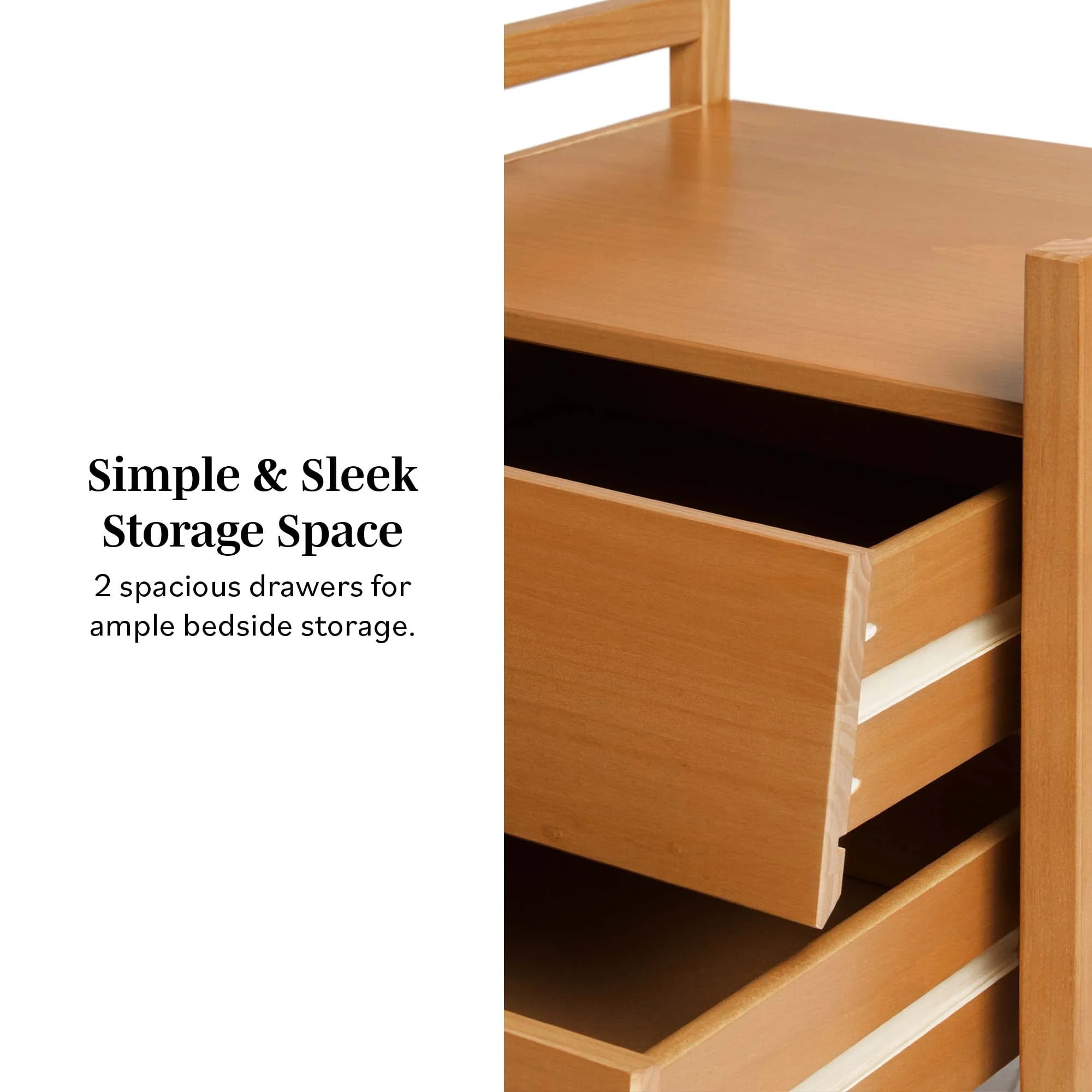 Oswald Mid-Century Modern 2-Drawer Wood Nightstand - Image 4