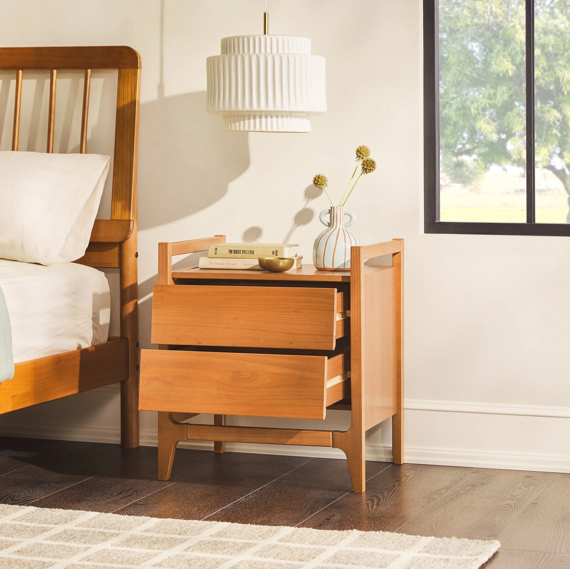 Oswald Mid-Century Modern 2-Drawer Wood Nightstand - Image 6