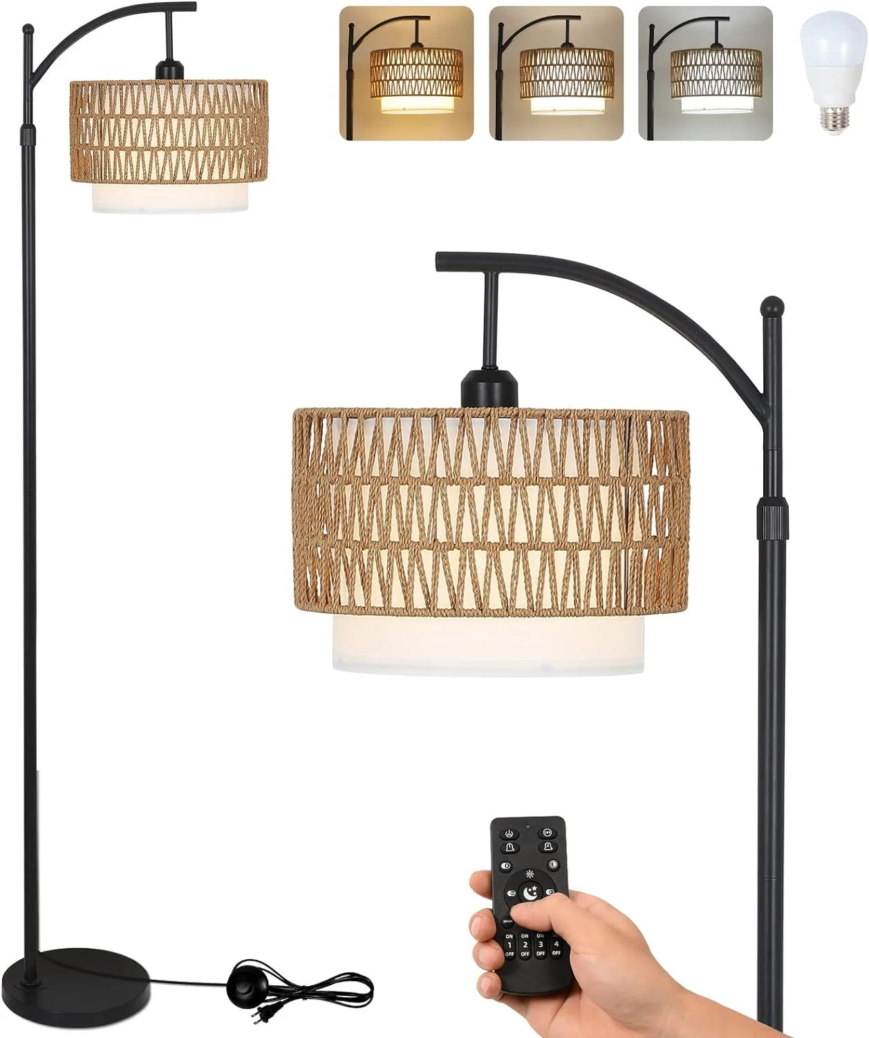Walker Edison | Boho Arc Floor Lamp for Living Room with 3 Color Temperatures - Image 3