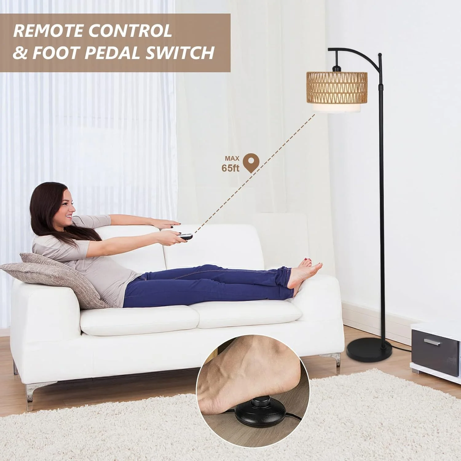 Walker Edison | Boho Arc Floor Lamp for Living Room with 3 Color Temperatures - Image 7