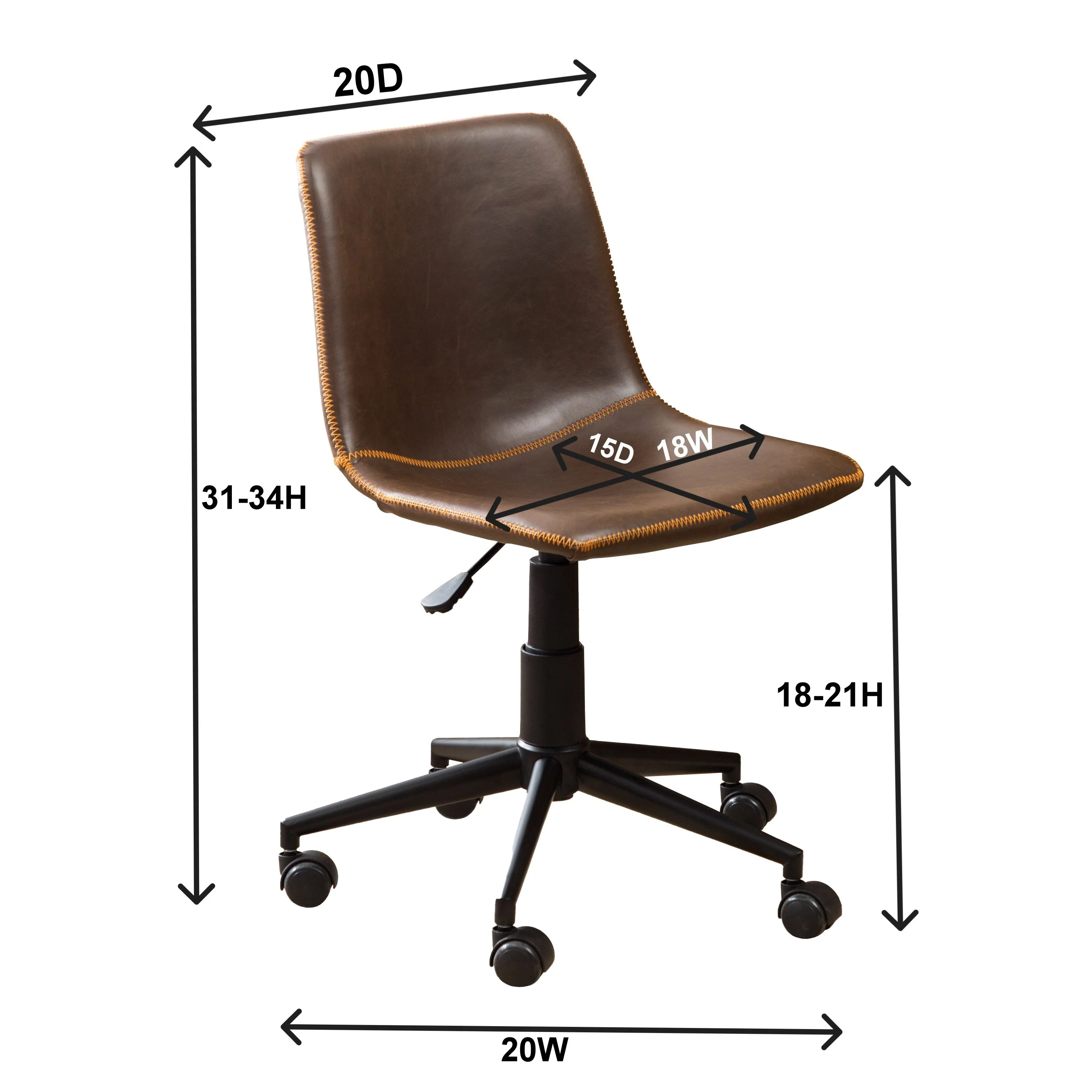 Walker Edison | Cesena Faux Leather 360 Swivel Air Lift Office Chair, Antique Brown - Image 11
