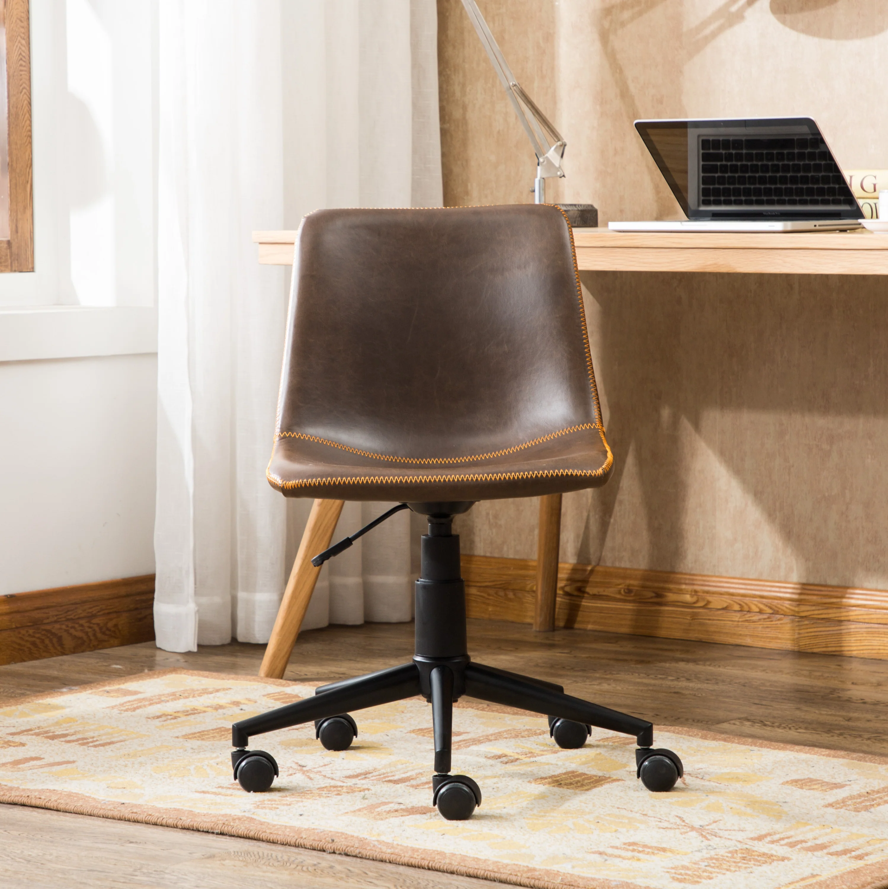 Walker Edison | Cesena Faux Leather 360 Swivel Air Lift Office Chair, Antique Brown - Image 2