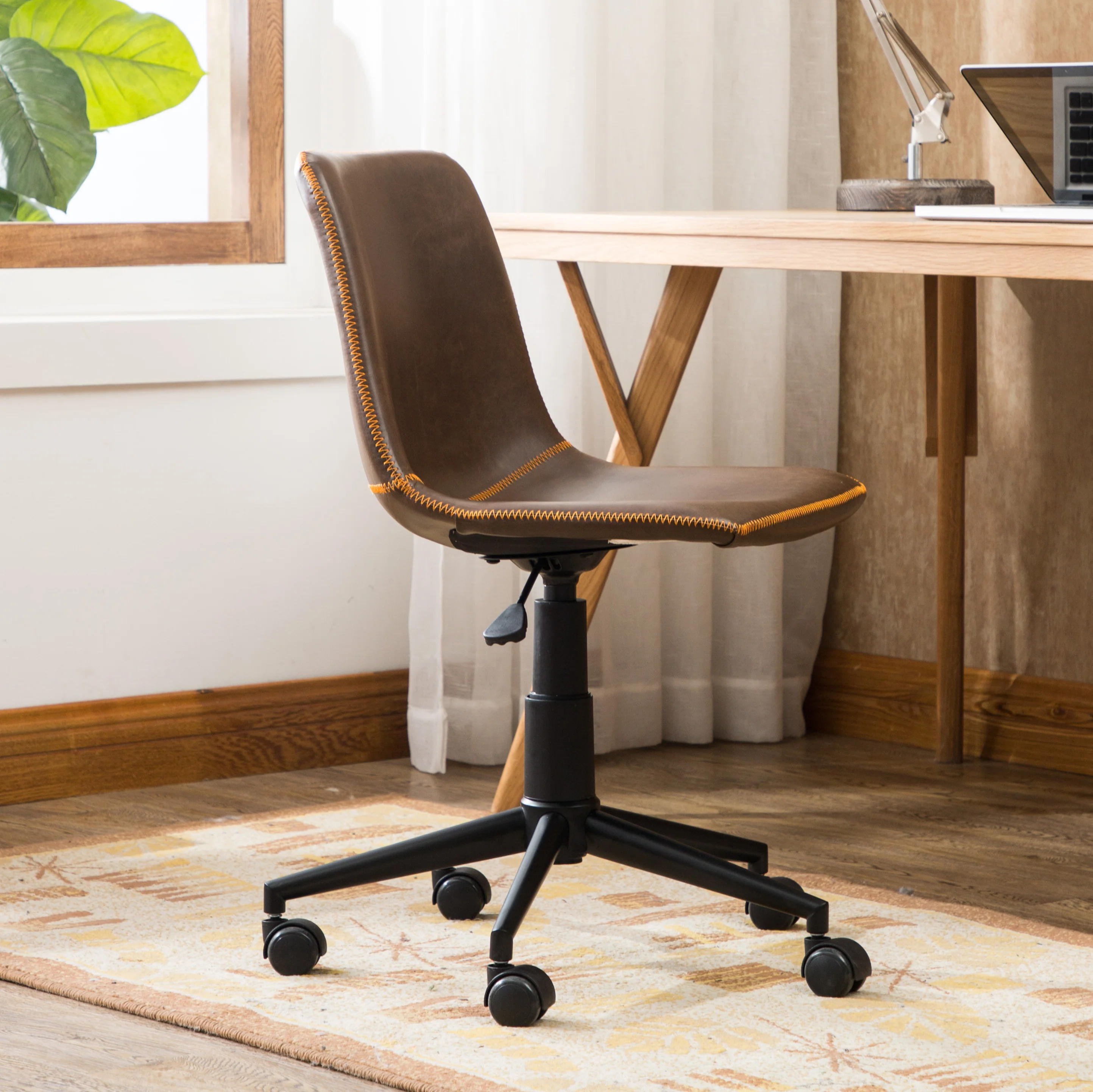 Walker Edison | Cesena Faux Leather 360 Swivel Air Lift Office Chair, Antique Brown - Image 4