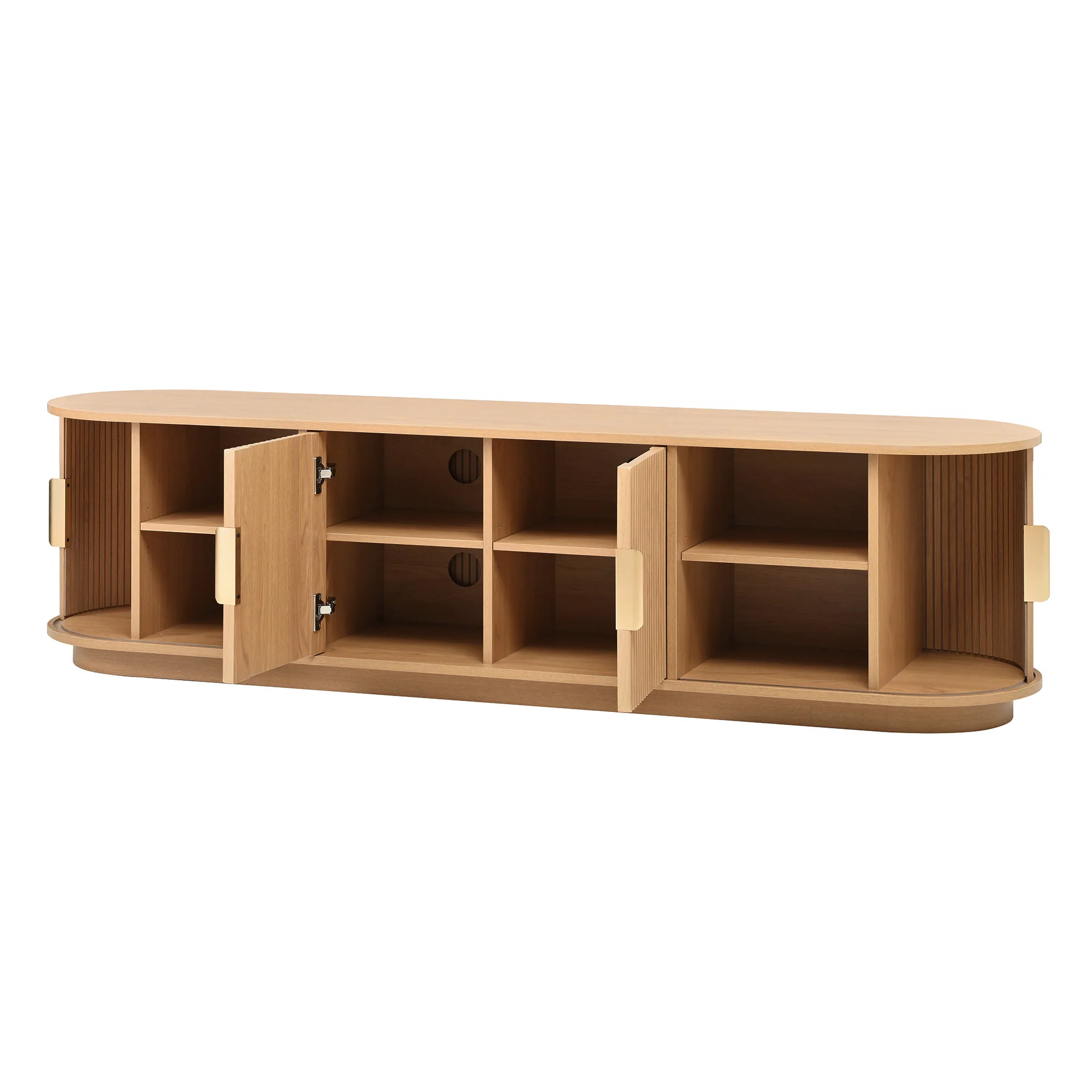 3 Piece Fluted Teak TV Stand & Coffee Table Set with Storage - Image 14