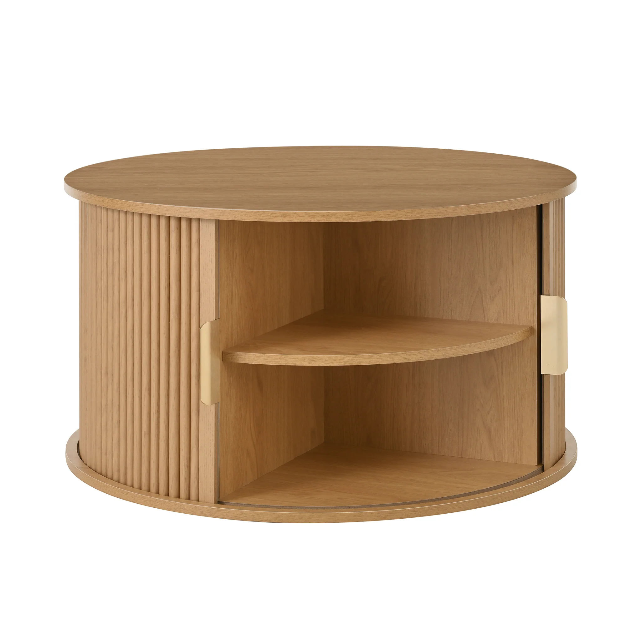 3 Piece Fluted Teak TV Stand & Coffee Table Set with Storage - Image 22