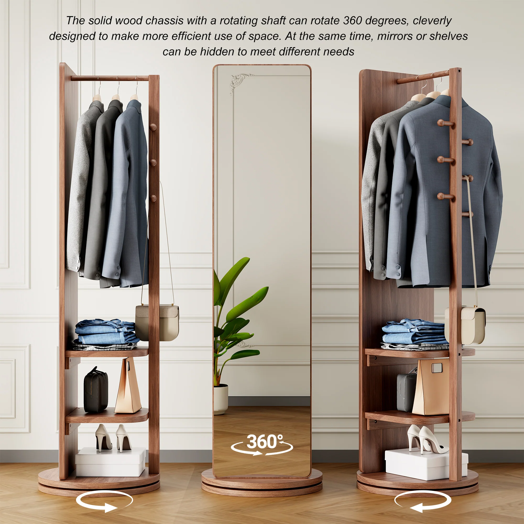 Walker Edison | 360° Rotating 66'x14' Multifunctional Full Length Mirror with Storage - Image 3