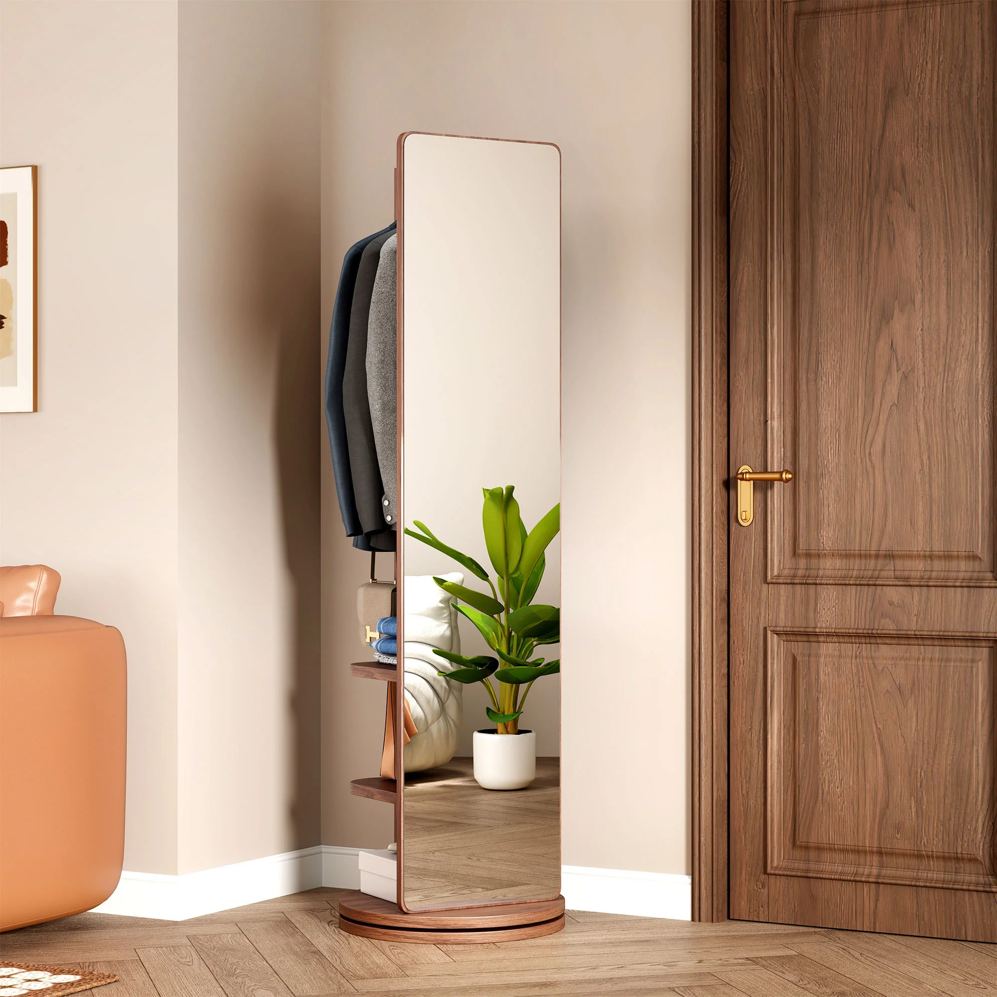 360° Rotating 69'x16' Multifunctional Full Length Mirror with Storage