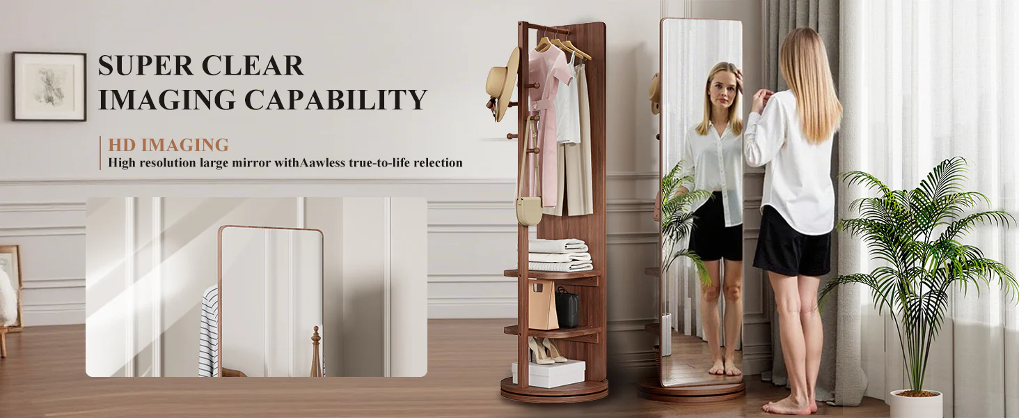 360° Rotating 69'x16' Multifunctional Full Length Mirror with Storage - Image 11