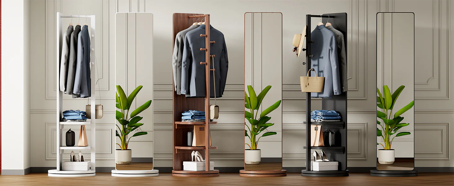 360° Rotating 69'x16' Multifunctional Full Length Mirror with Storage - Image 12