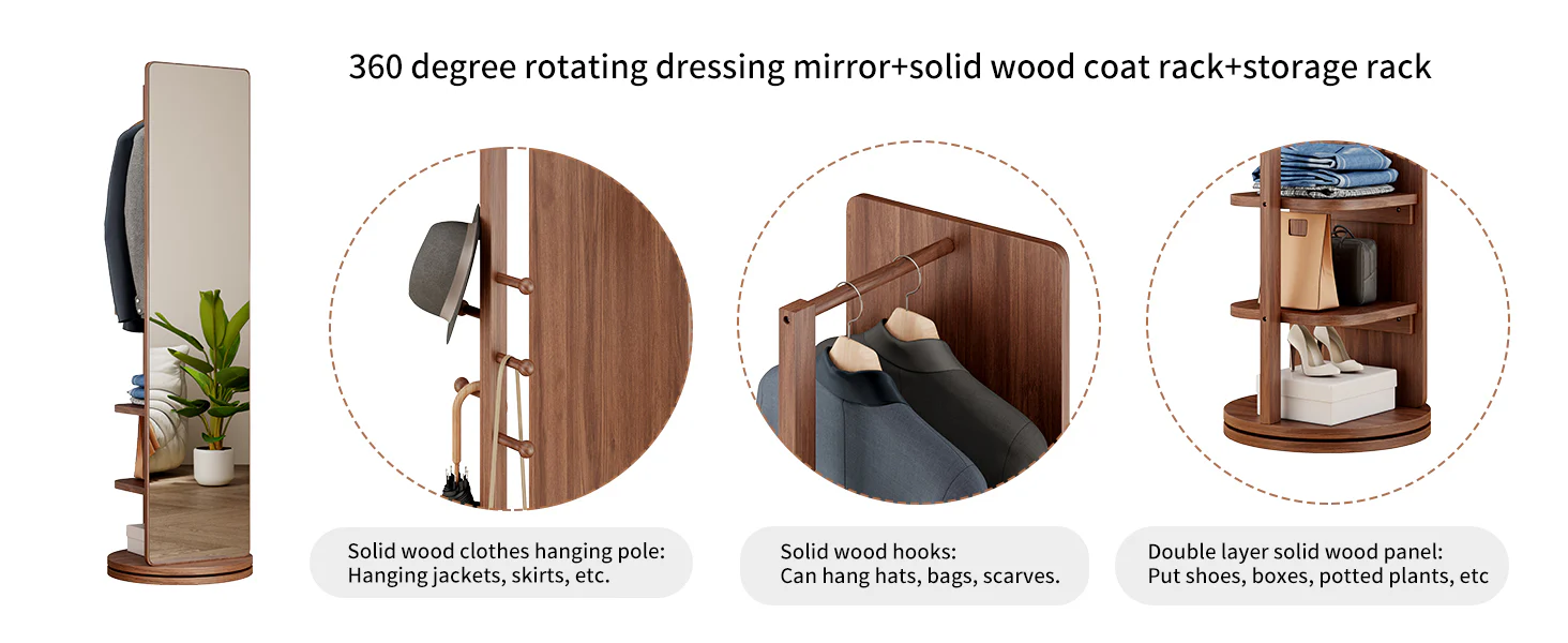 360° Rotating 69'x16' Multifunctional Full Length Mirror with Storage - Image 13