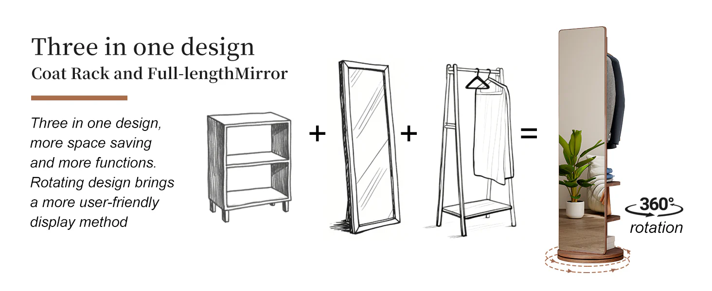 360° Rotating 69'x16' Multifunctional Full Length Mirror with Storage - Image 14
