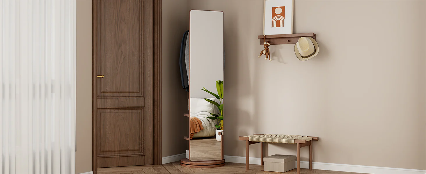 360° Rotating 69'x16' Multifunctional Full Length Mirror with Storage - Image 16