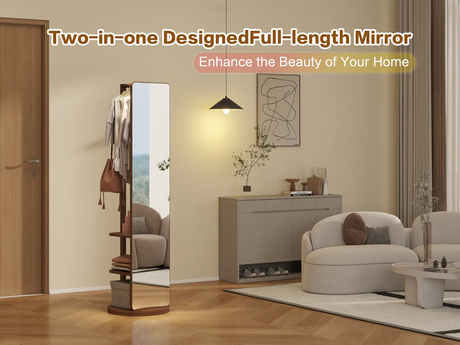 360° Rotating 69'x16' Multifunctional Full Length Mirror with Storage - Image 17