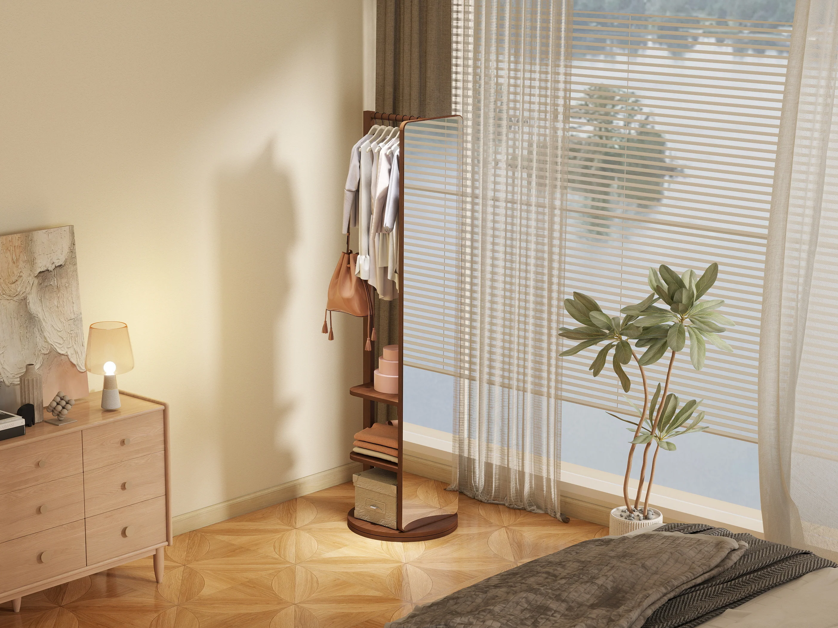 360° Rotating 69'x16' Multifunctional Full Length Mirror with Storage - Image 19