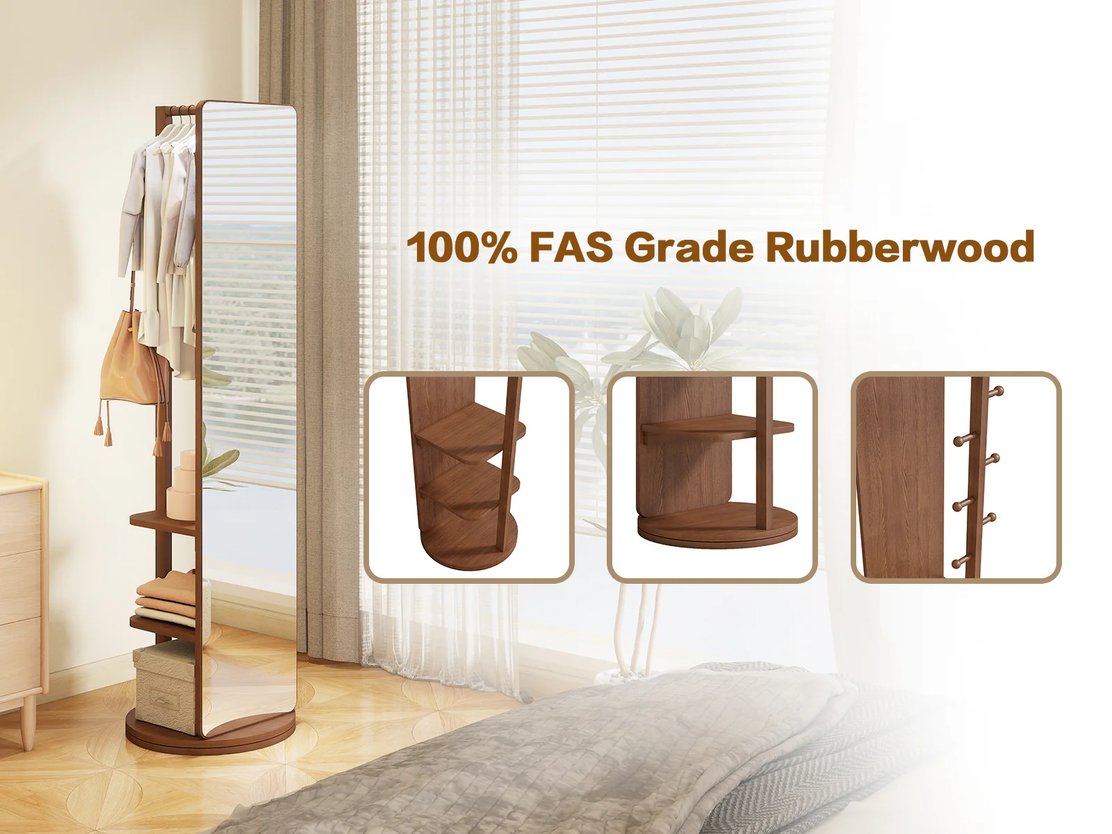 360° Rotating 69'x16' Multifunctional Full Length Mirror with Storage - Image 21