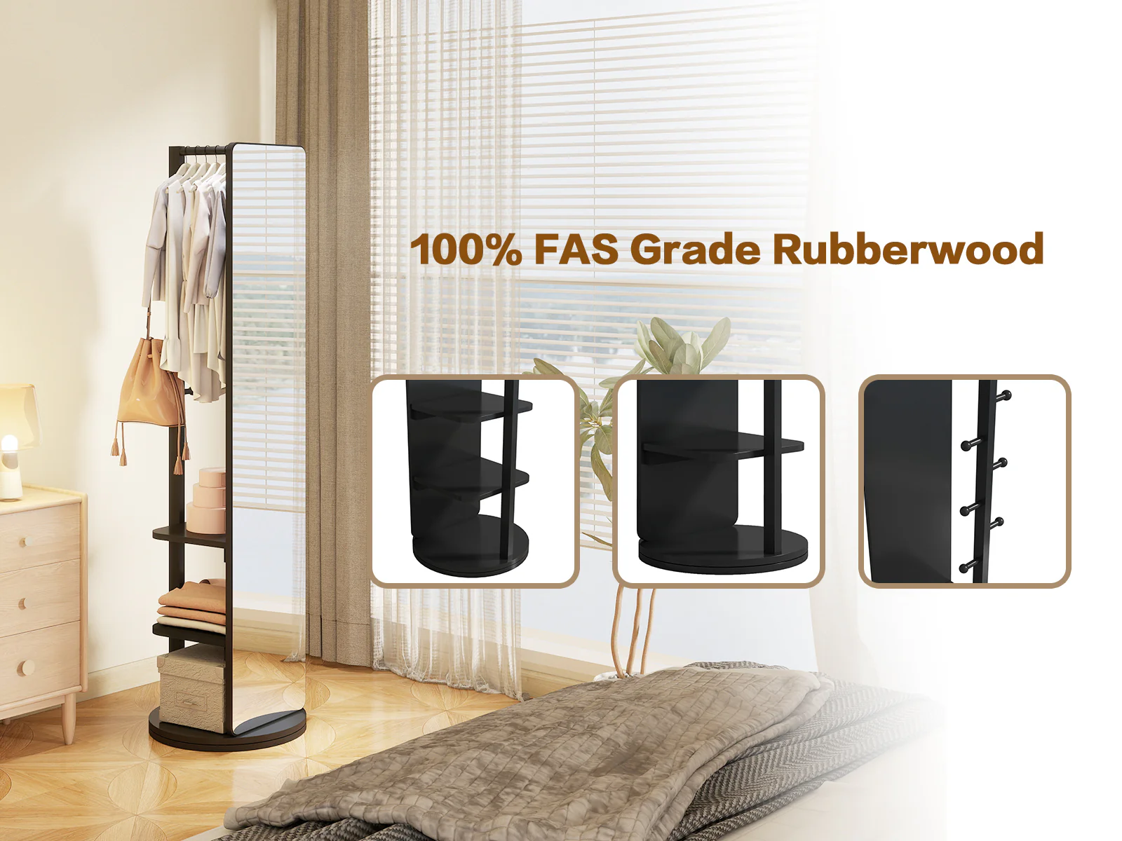 360° Rotating 69'x16' Multifunctional Full Length Mirror with Storage - Image 29