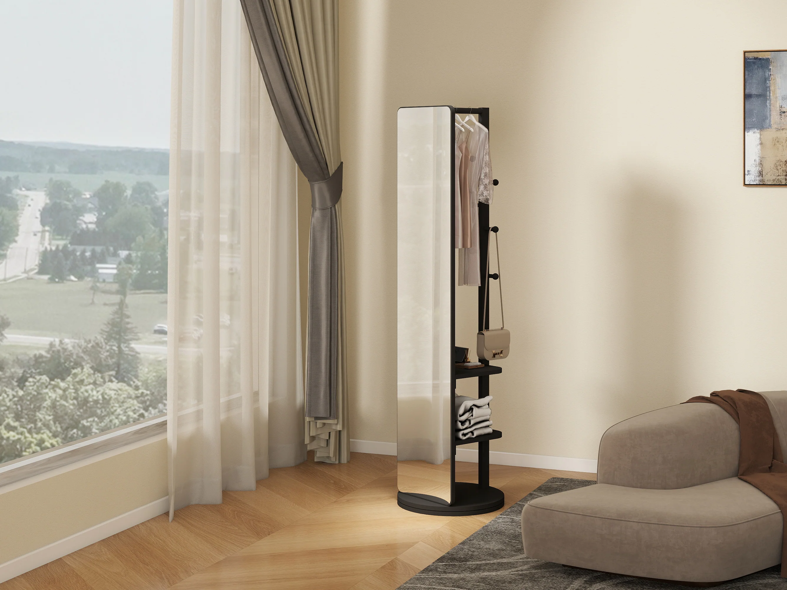 360° Rotating 69'x16' Multifunctional Full Length Mirror with Storage - Image 30