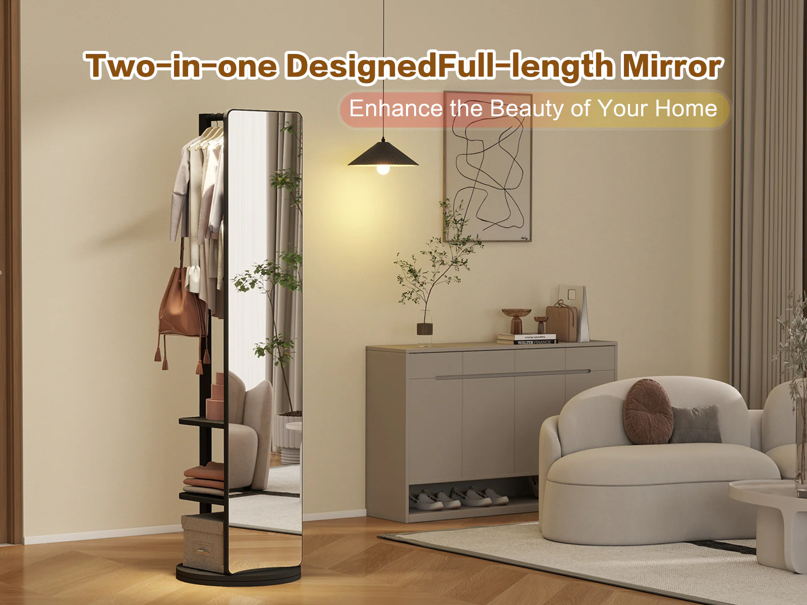 360° Rotating 69'x16' Multifunctional Full Length Mirror with Storage - Image 31