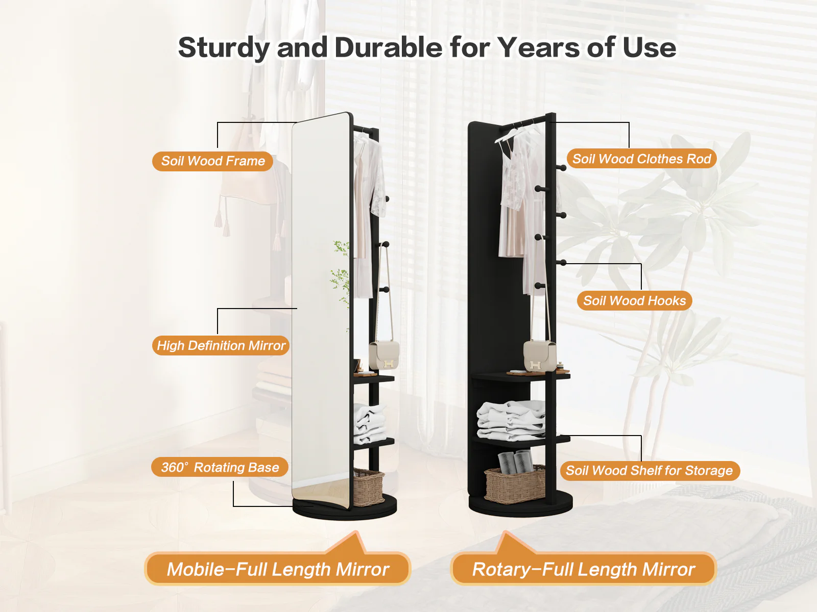 360° Rotating 69'x16' Multifunctional Full Length Mirror with Storage - Image 32