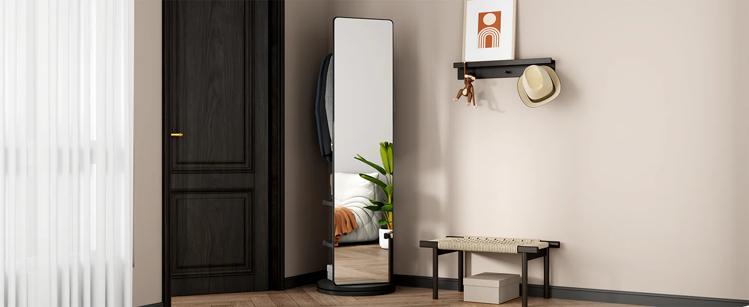 360° Rotating 69'x16' Multifunctional Full Length Mirror with Storage - Image 34