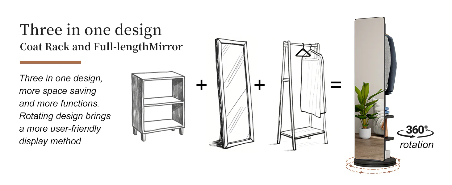 360° Rotating 69'x16' Multifunctional Full Length Mirror with Storage - Image 35