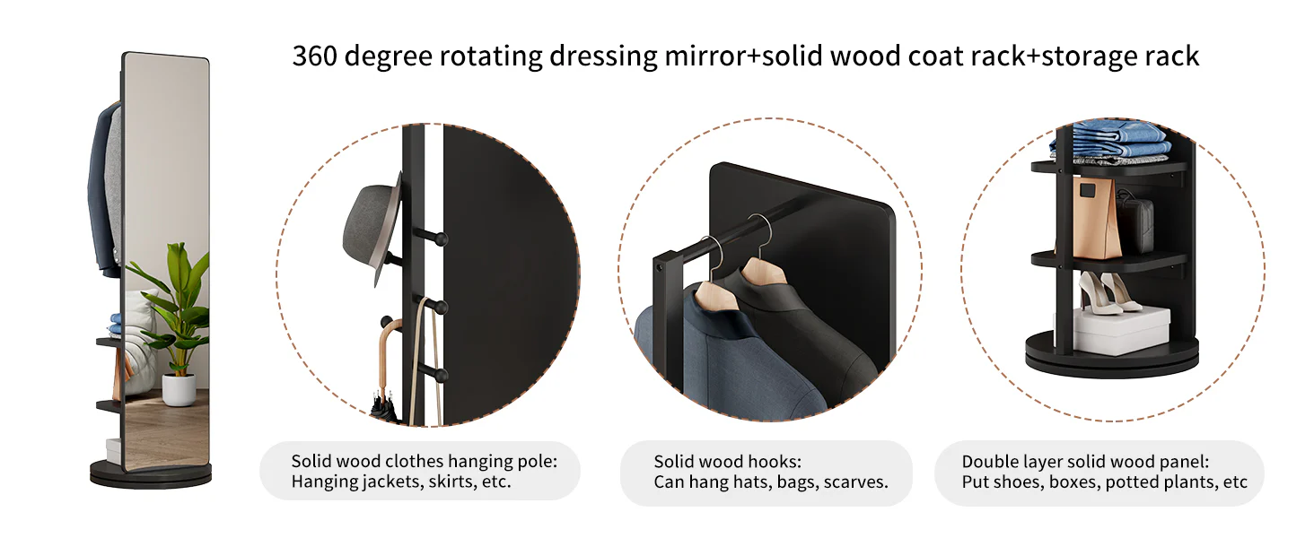 360° Rotating 69'x16' Multifunctional Full Length Mirror with Storage - Image 37