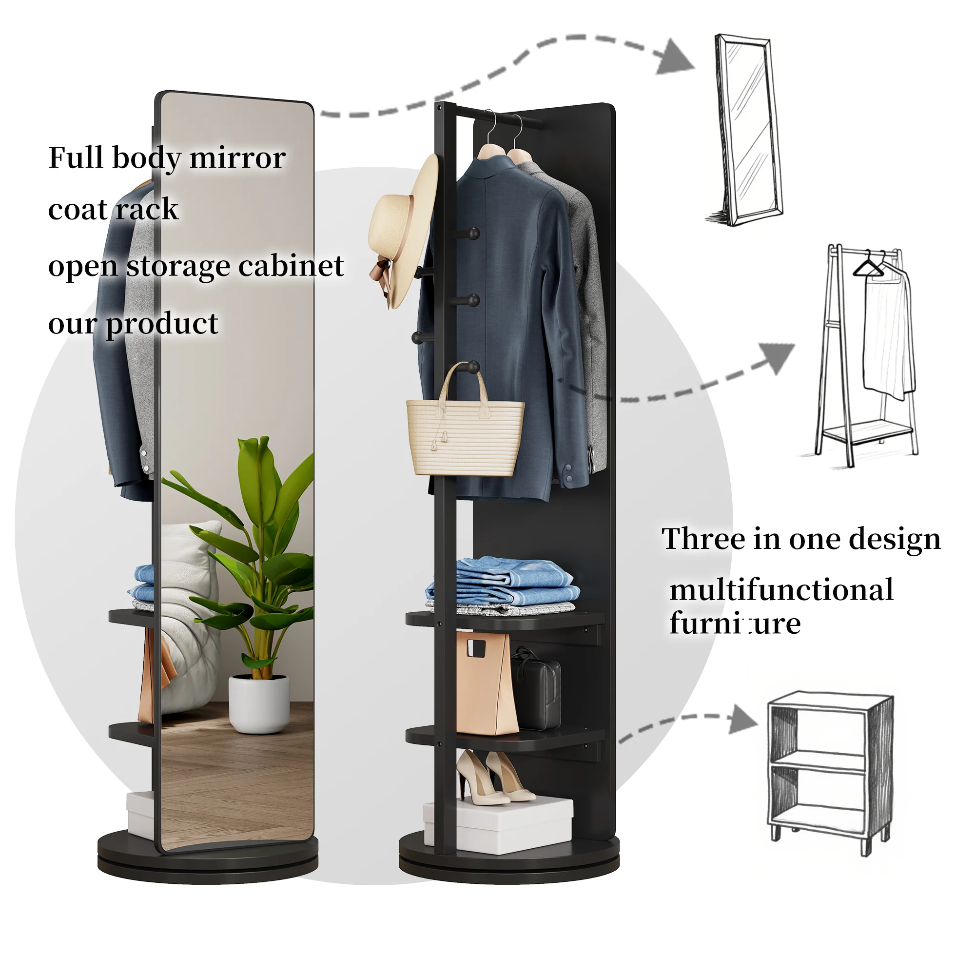 360° Rotating 69'x16' Multifunctional Full Length Mirror with Storage - Image 39