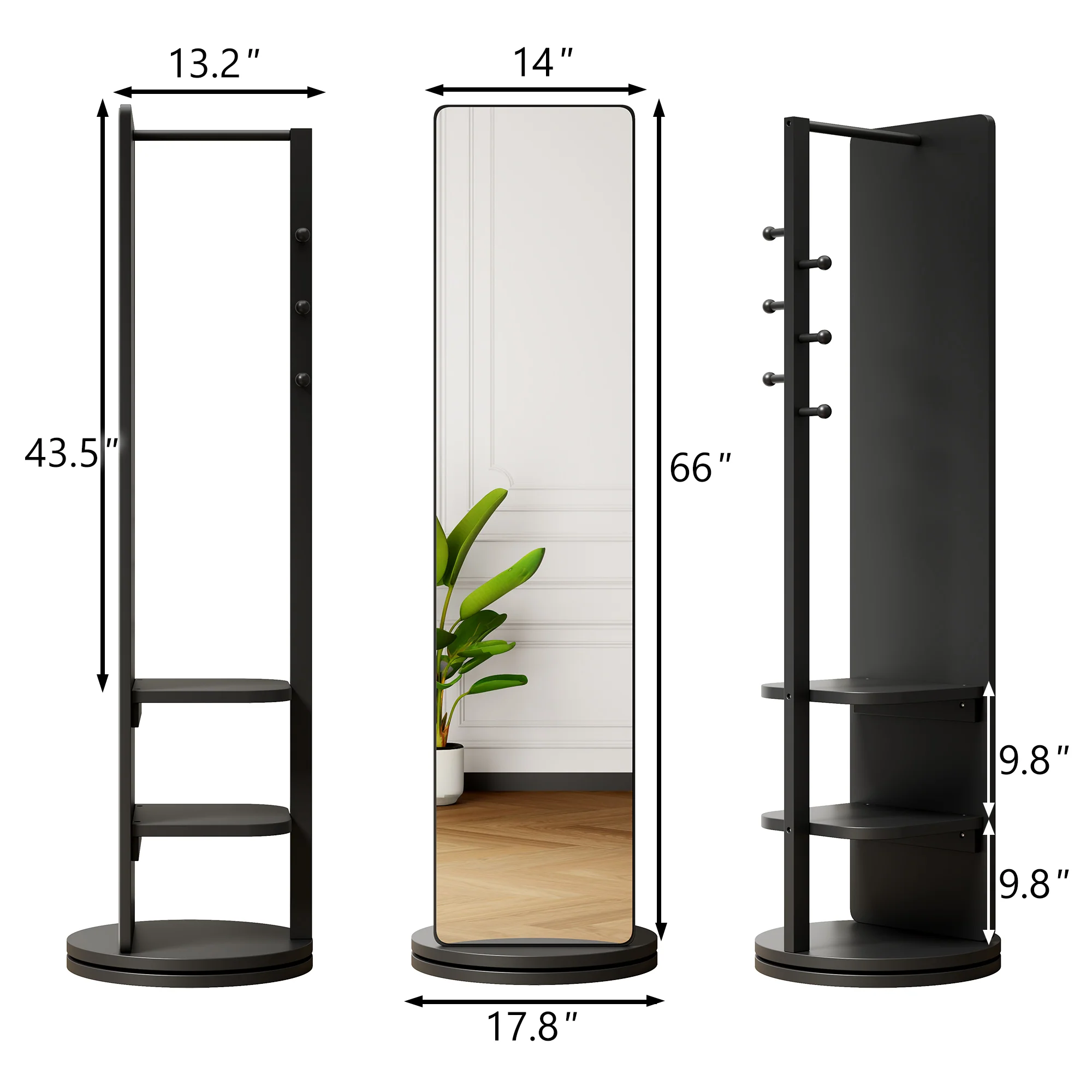 360° Rotating 69'x16' Multifunctional Full Length Mirror with Storage - Image 41