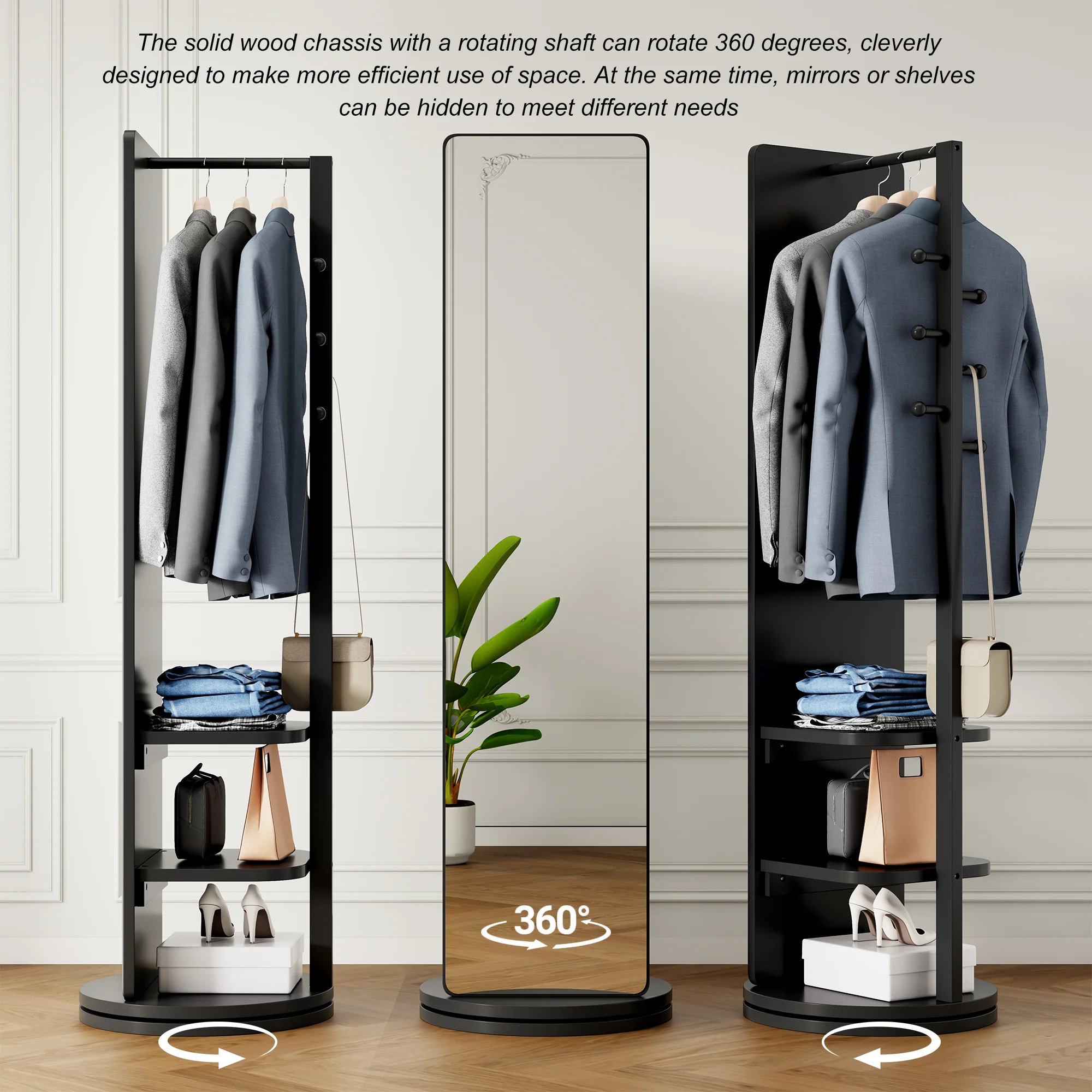 360° Rotating 69'x16' Multifunctional Full Length Mirror with Storage - Image 42